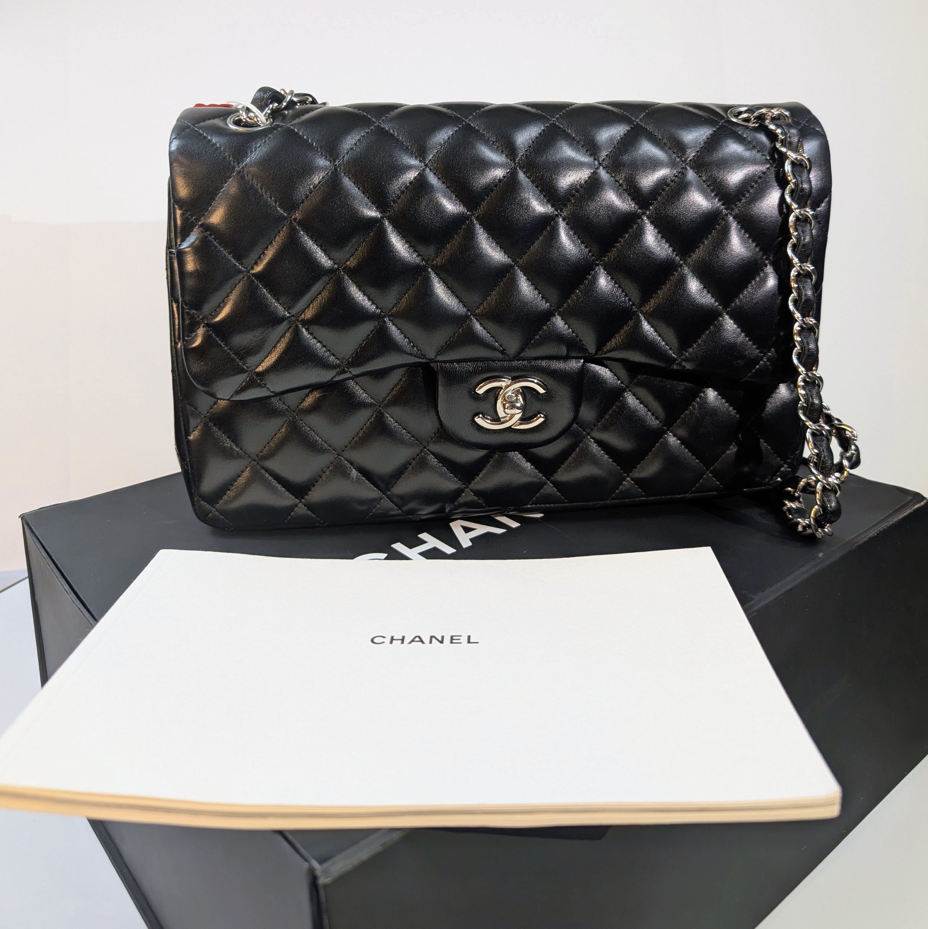 Chanel Black Classic Jumbo Double Flap Lambskin Bag