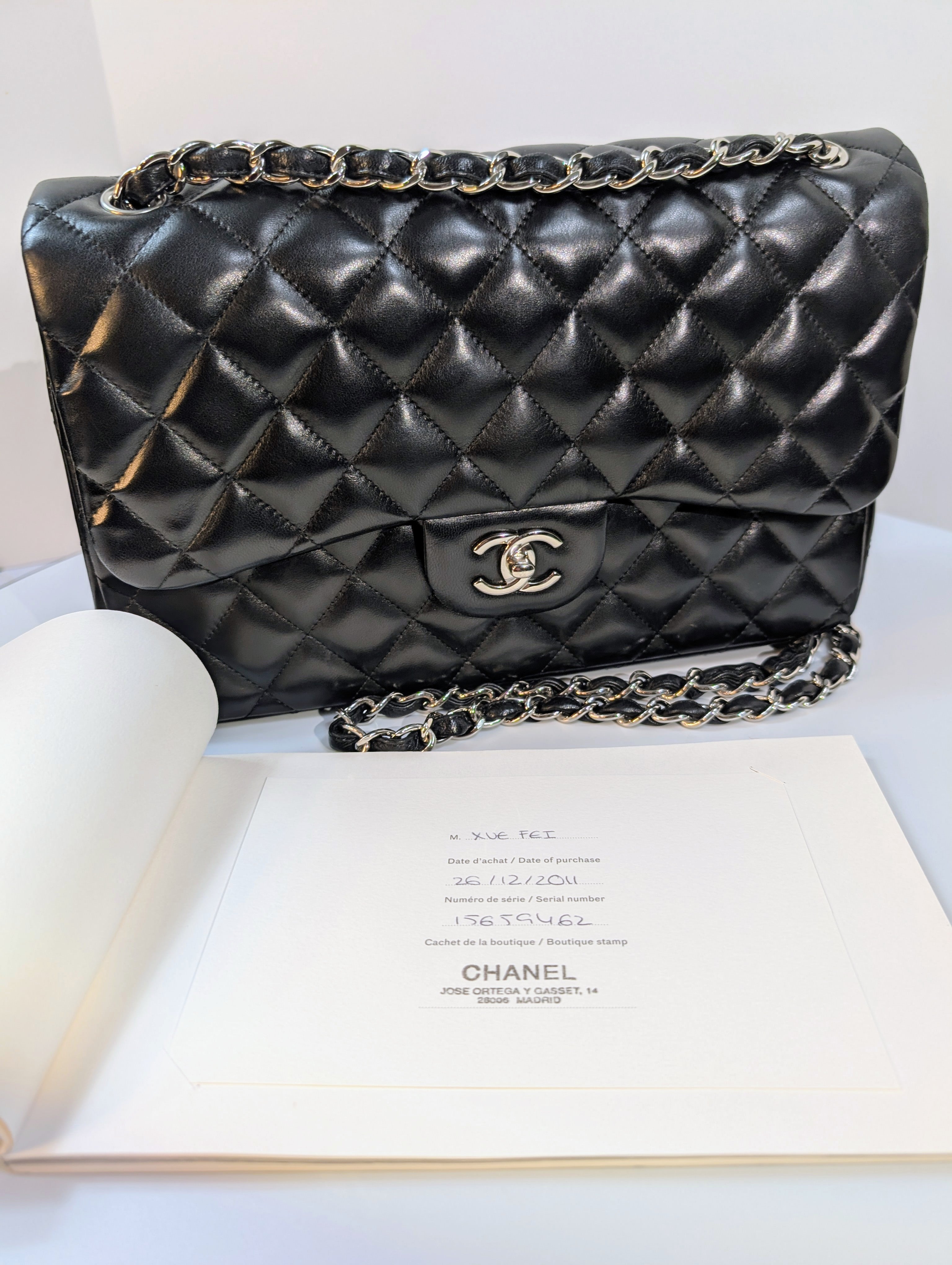 Chanel Black Classic Jumbo Double Flap Lambskin Bag