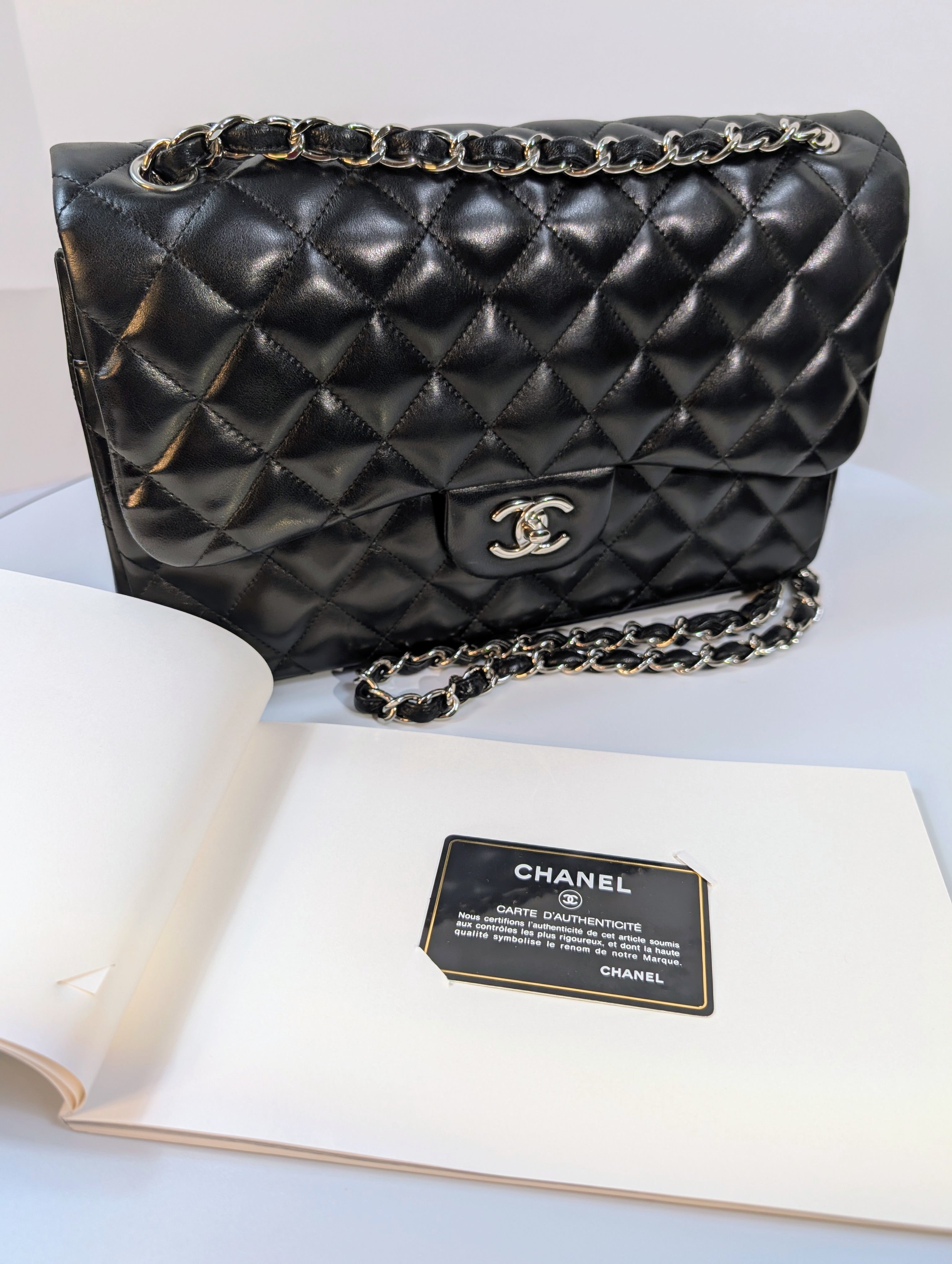 Chanel Black Classic Jumbo Double Flap Lambskin Bag