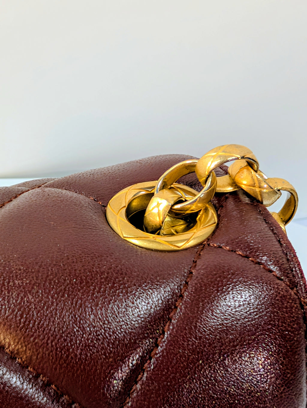 Chanel Bordeaux (Burgundy) Quilted Lambskin Bijoux Logo Chain Square Flap Bag