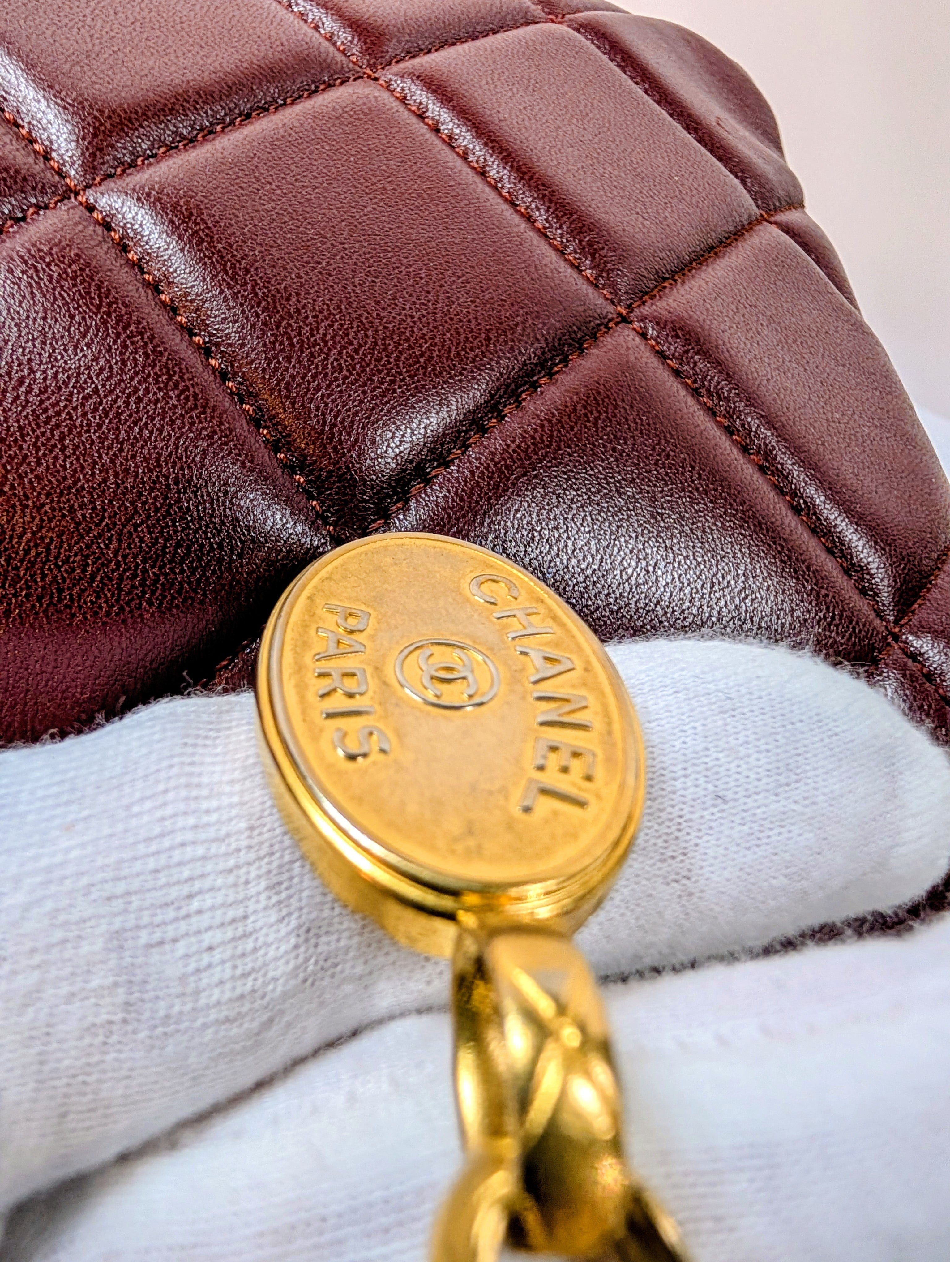 Chanel Bordeaux (Burgundy) Quilted Lambskin Bijoux Logo Chain Square Flap Bag