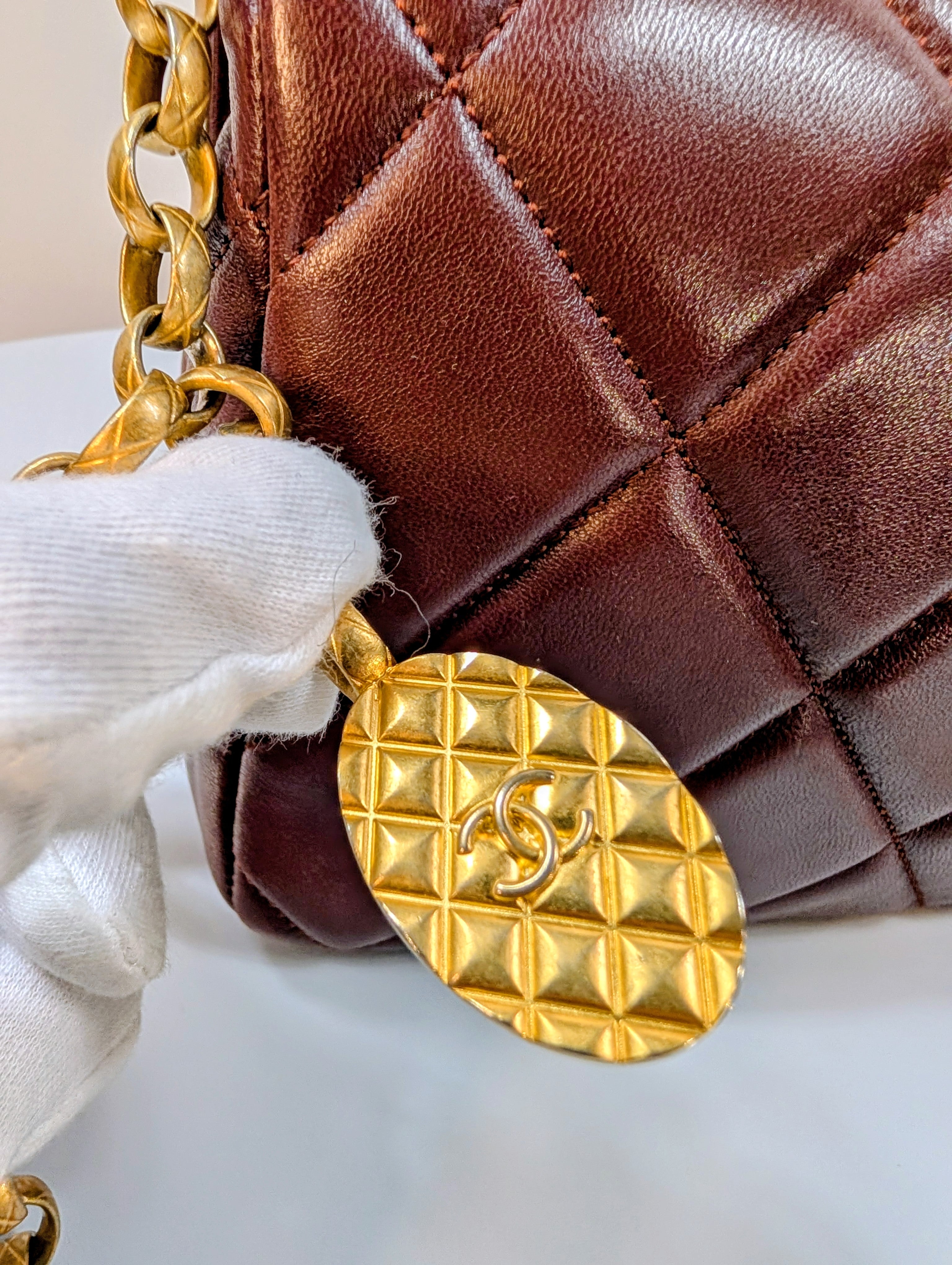 Chanel Bordeaux (Burgundy) Quilted Lambskin Bijoux Logo Chain Square Flap Bag