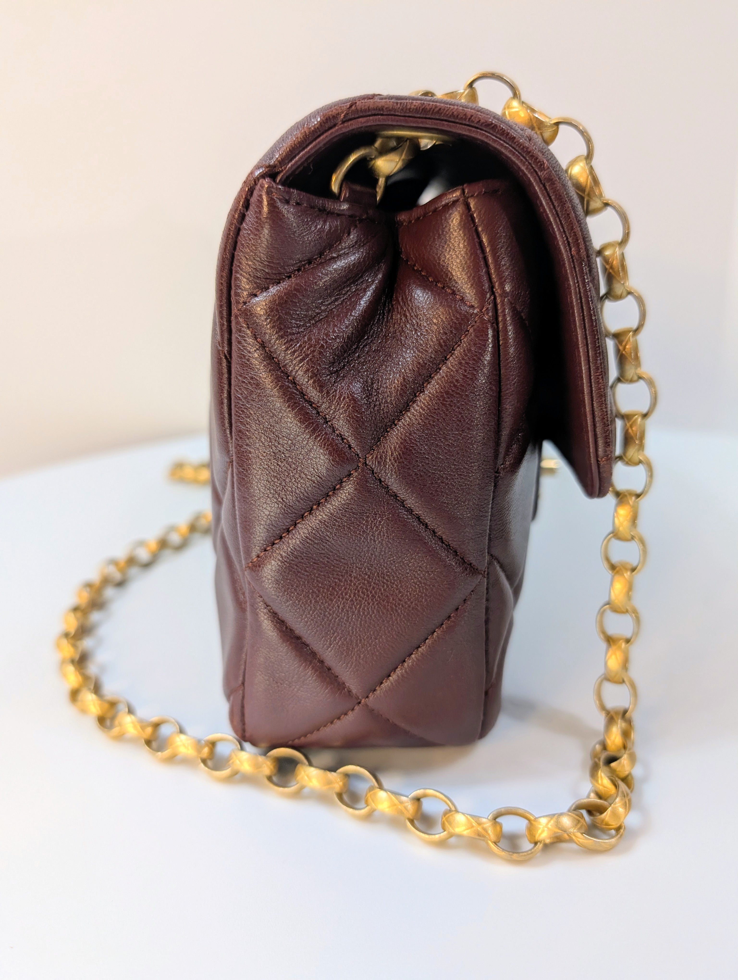 Chanel Bordeaux (Burgundy) Quilted Lambskin Bijoux Logo Chain Square Flap Bag