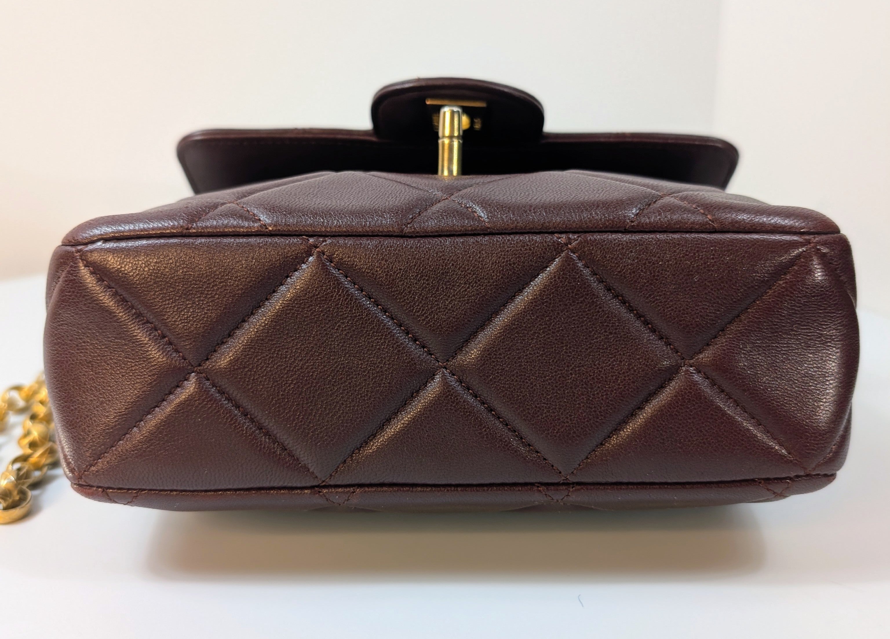 Chanel Bordeaux (Burgundy) Quilted Lambskin Bijoux Logo Chain Square Flap Bag