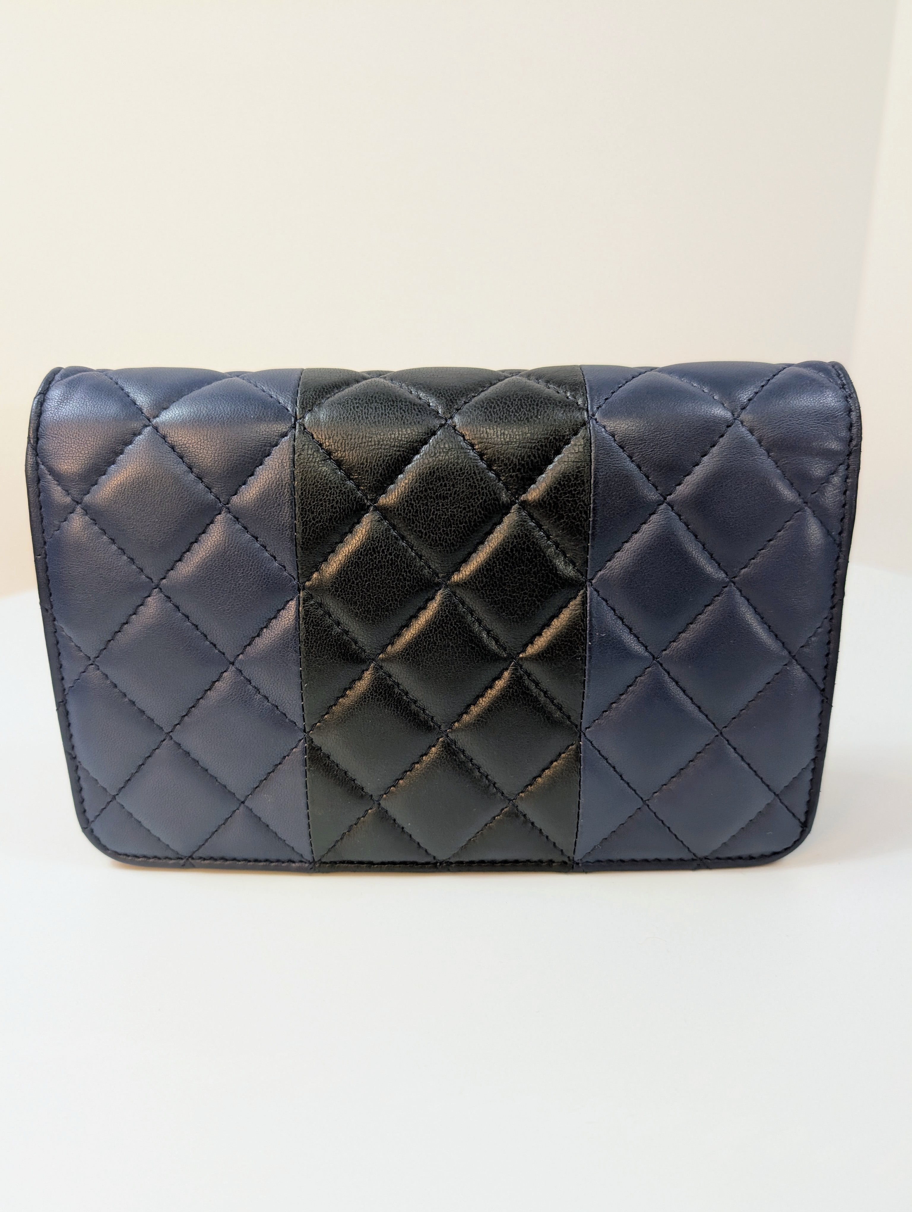 Chanel Bicolor Black and Navy Quilted Lambskin Wallet on Chain (WOC)