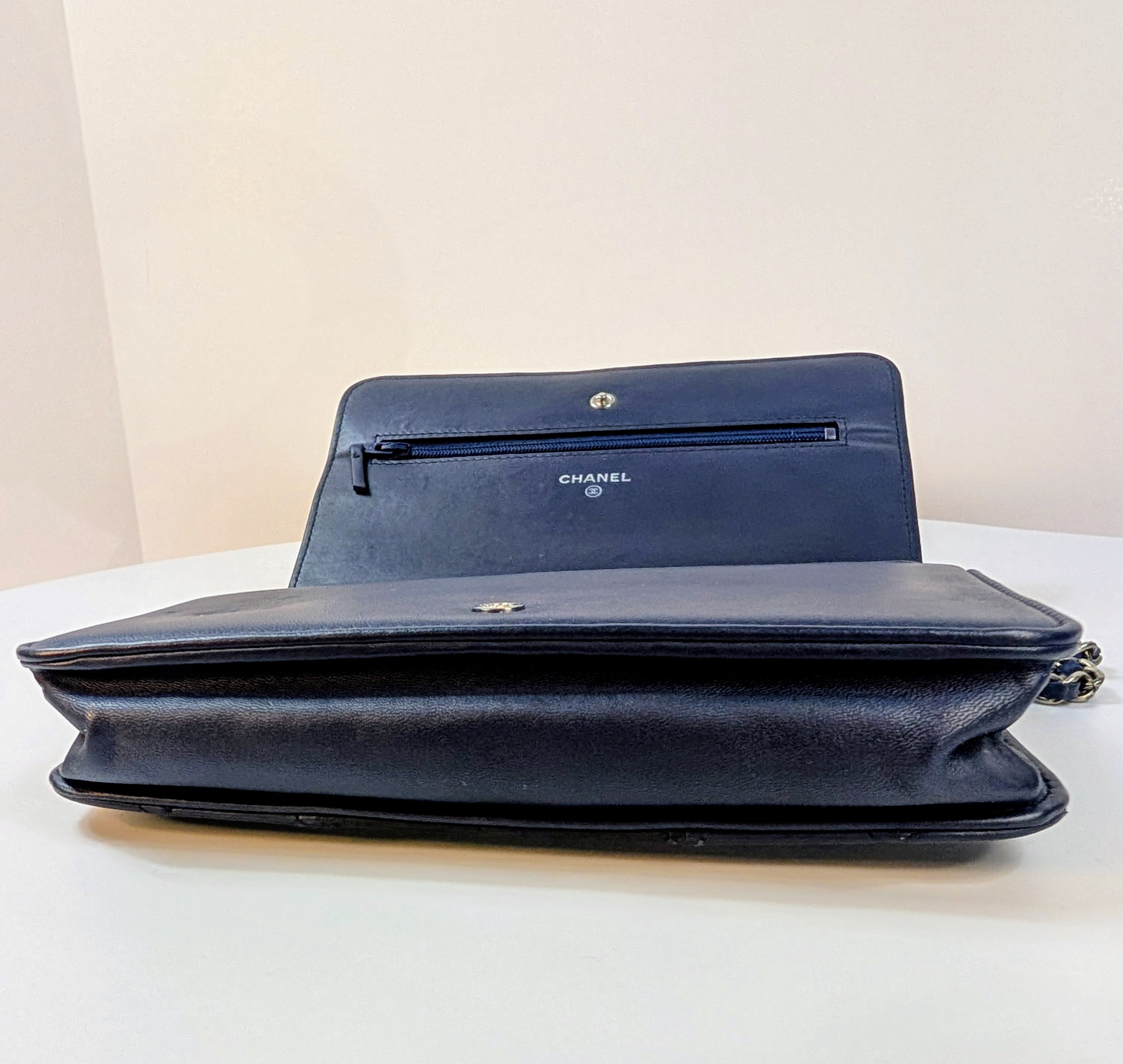 Chanel Bicolor Black and Navy Quilted Lambskin Wallet on Chain (WOC)