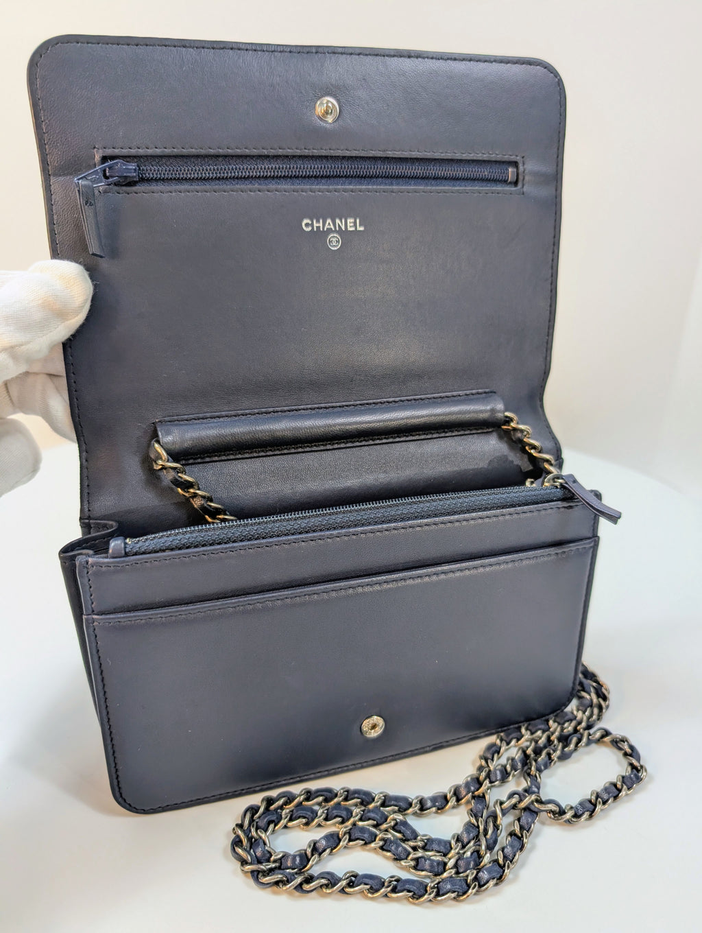 Chanel Bicolor Black and Navy Quilted Lambskin Wallet on Chain (WOC)