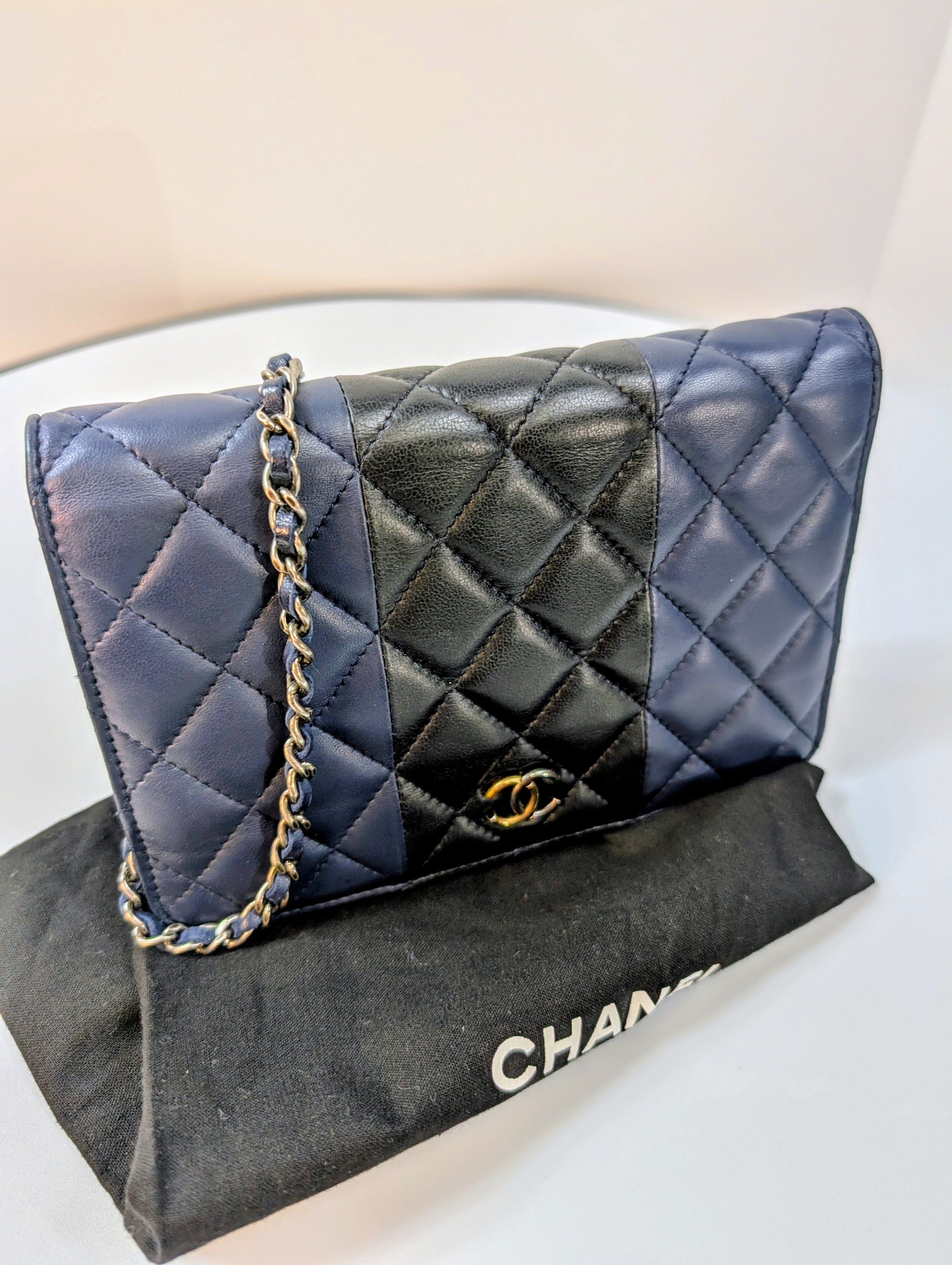 Chanel Bicolor Black and Navy Quilted Lambskin Wallet on Chain (WOC)