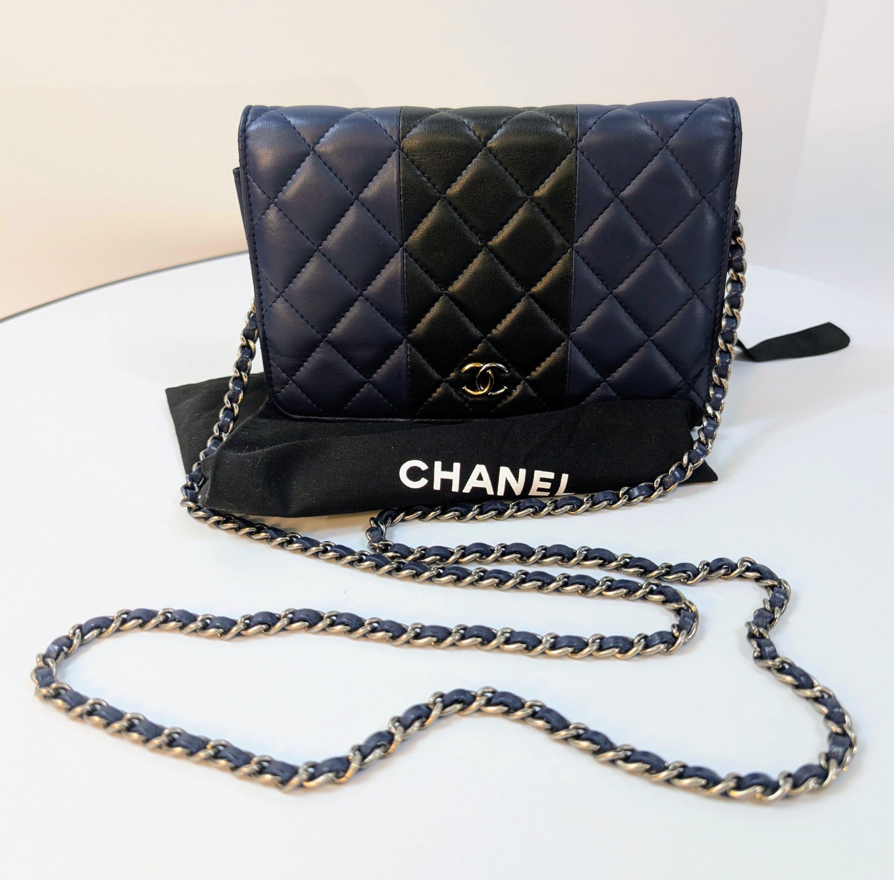 Chanel Bicolor Black and Navy Quilted Lambskin Wallet on Chain (WOC)