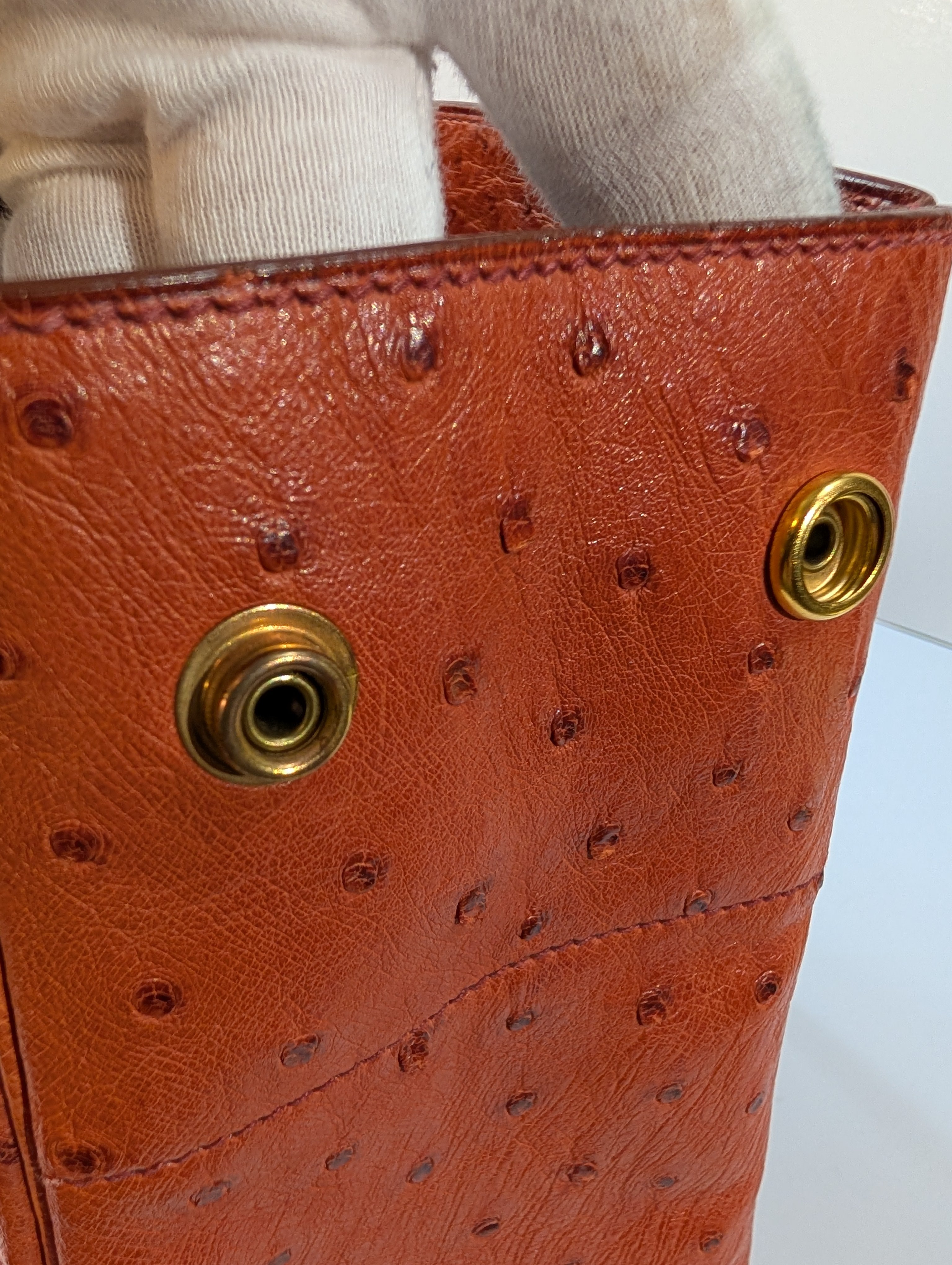 Hermes Vintage Orange Terracotta Ostrich Leather Tote Bag