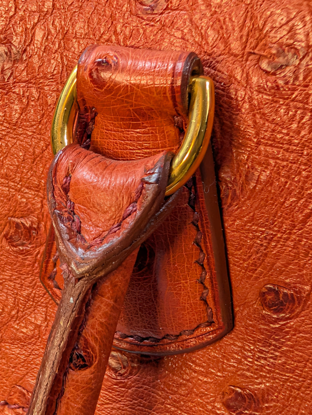 Hermes Vintage Orange Terracotta Ostrich Leather Tote Bag