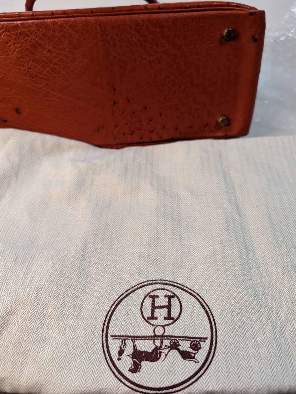 Hermes Vintage Orange Terracotta Ostrich Leather Tote Bag