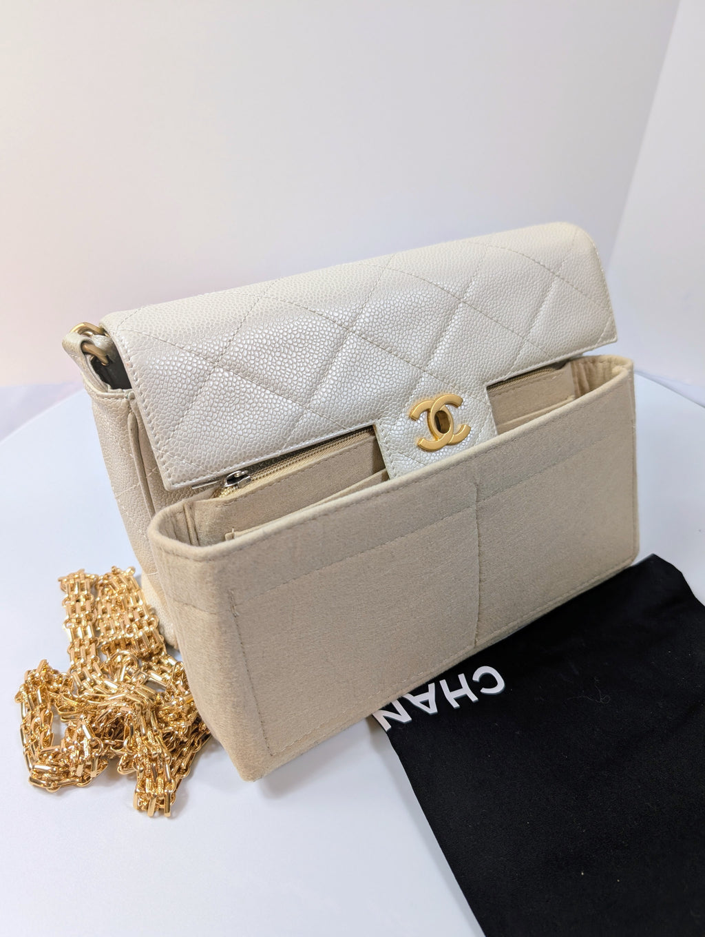Chanel Vintage Classic Iridescent Pearl Caviar Medium Flap Bag