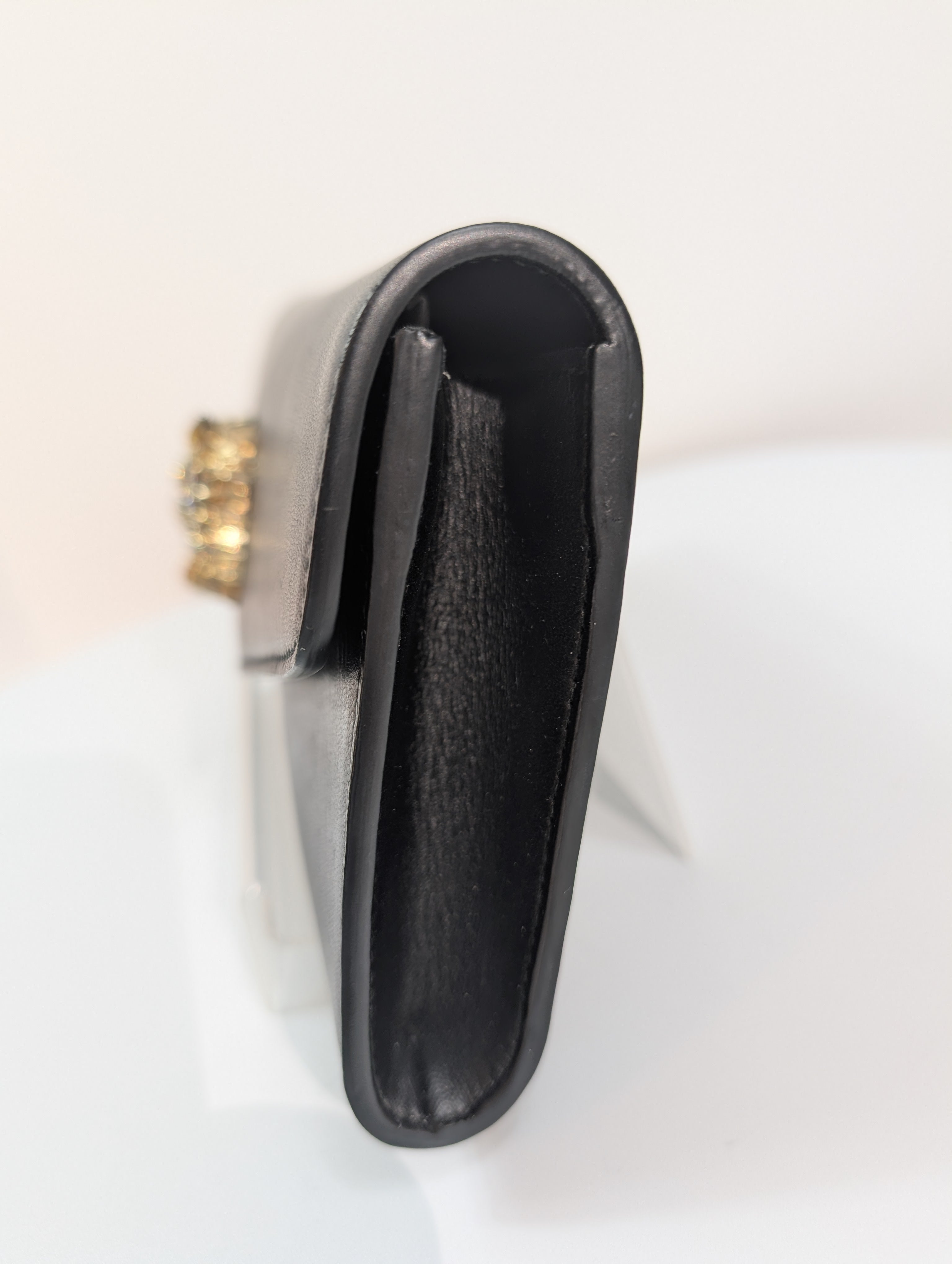 Gucci Black Rajah Broadway Smooth Leather Jeweled Tiger Head Clutch