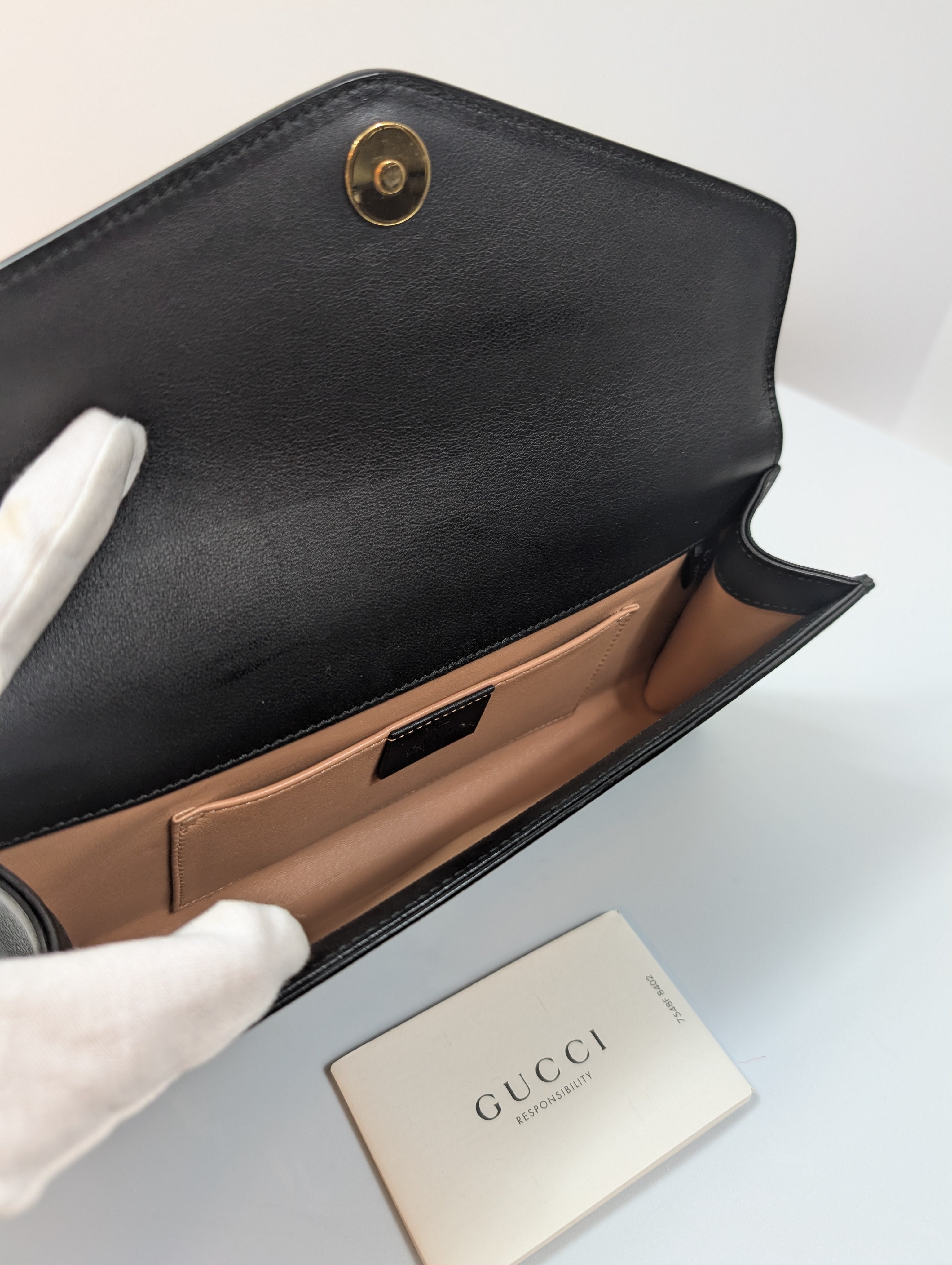 Gucci Black Rajah Broadway Smooth Leather Jeweled Tiger Head Clutch