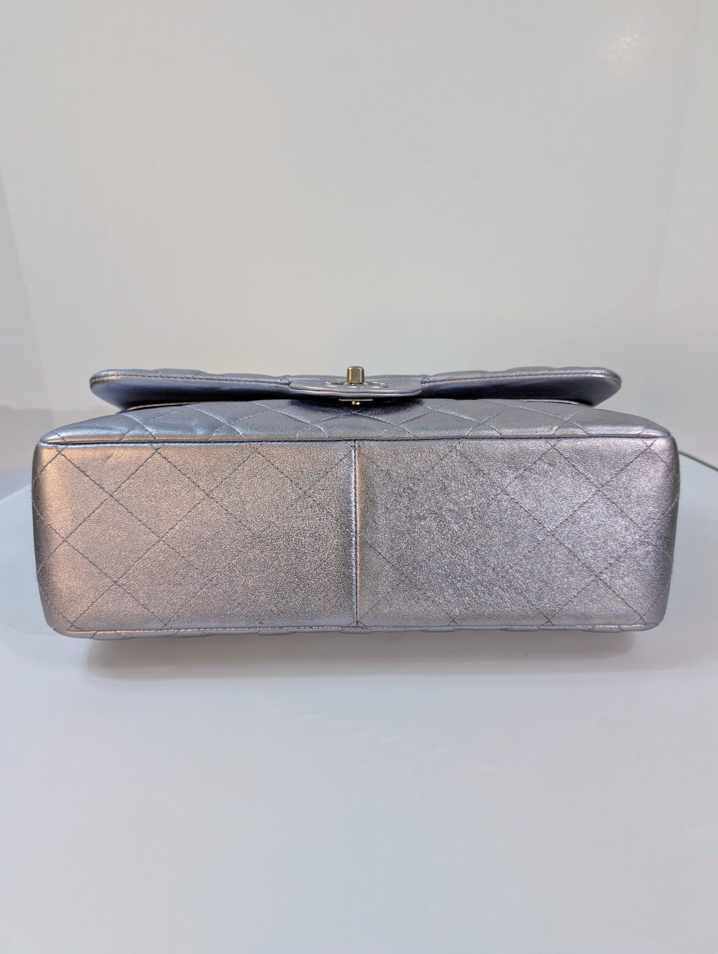Chanel 22-Series Iridescent Silver Lambskin Classic Jumbo Double Flap Bag