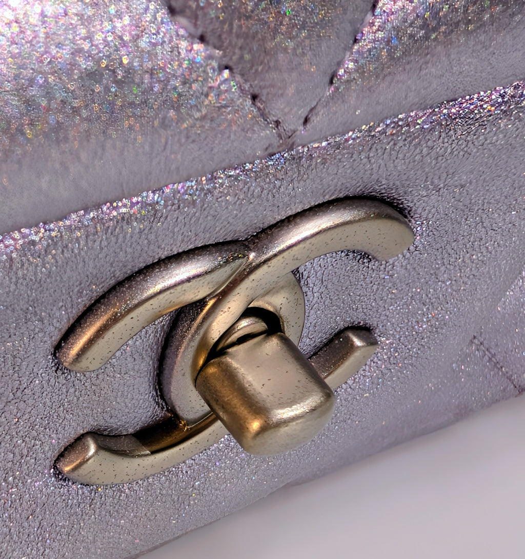 Chanel 22-Series Iridescent Silver Lambskin Classic Jumbo Double Flap Bag