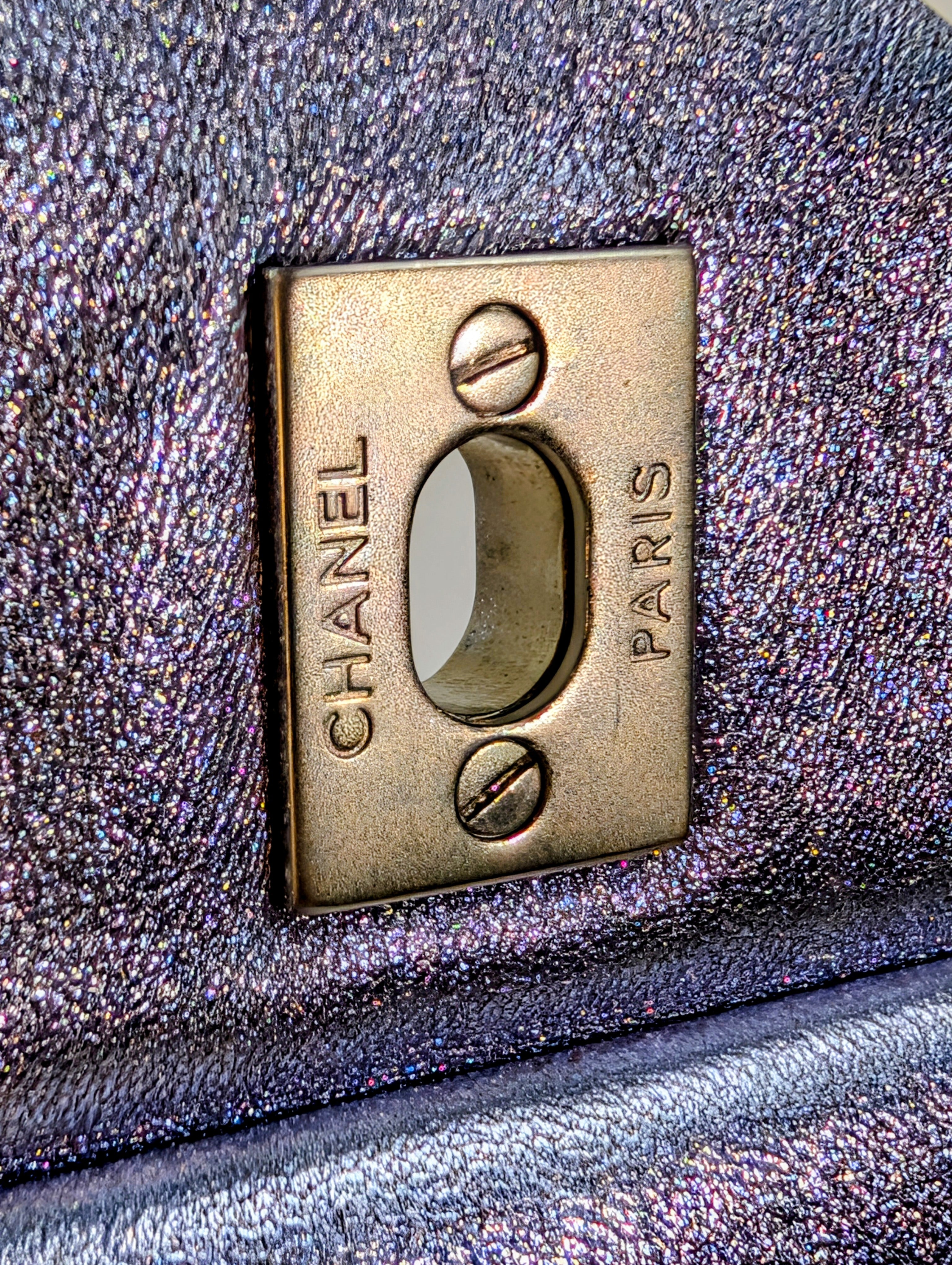 Chanel 22-Series Iridescent Silver Lambskin Classic Jumbo Double Flap Bag