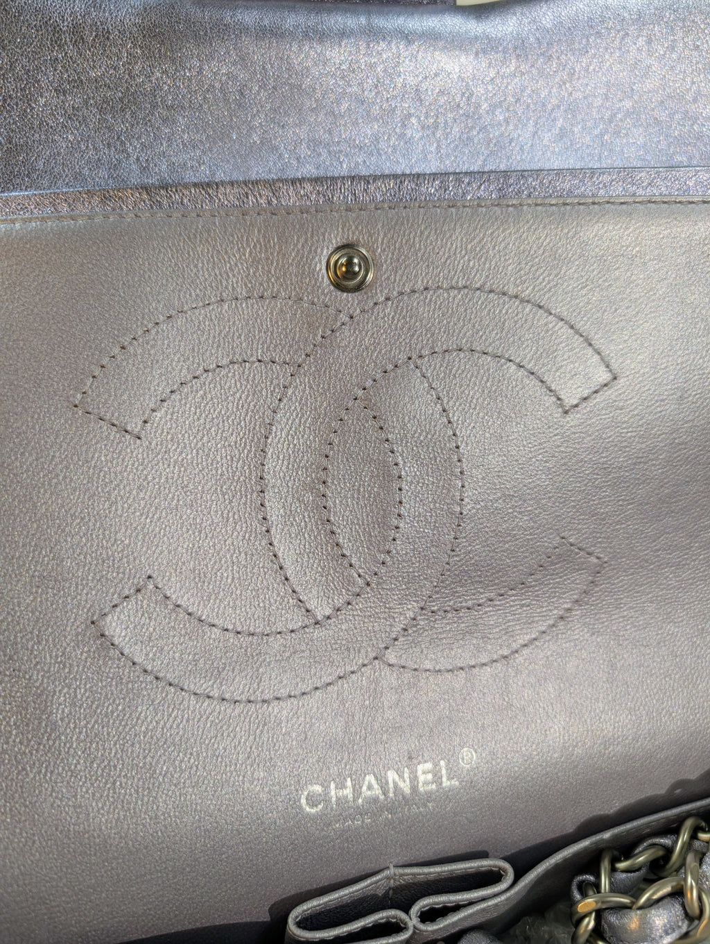 Chanel 22-Series Iridescent Silver Lambskin Classic Jumbo Double Flap Bag