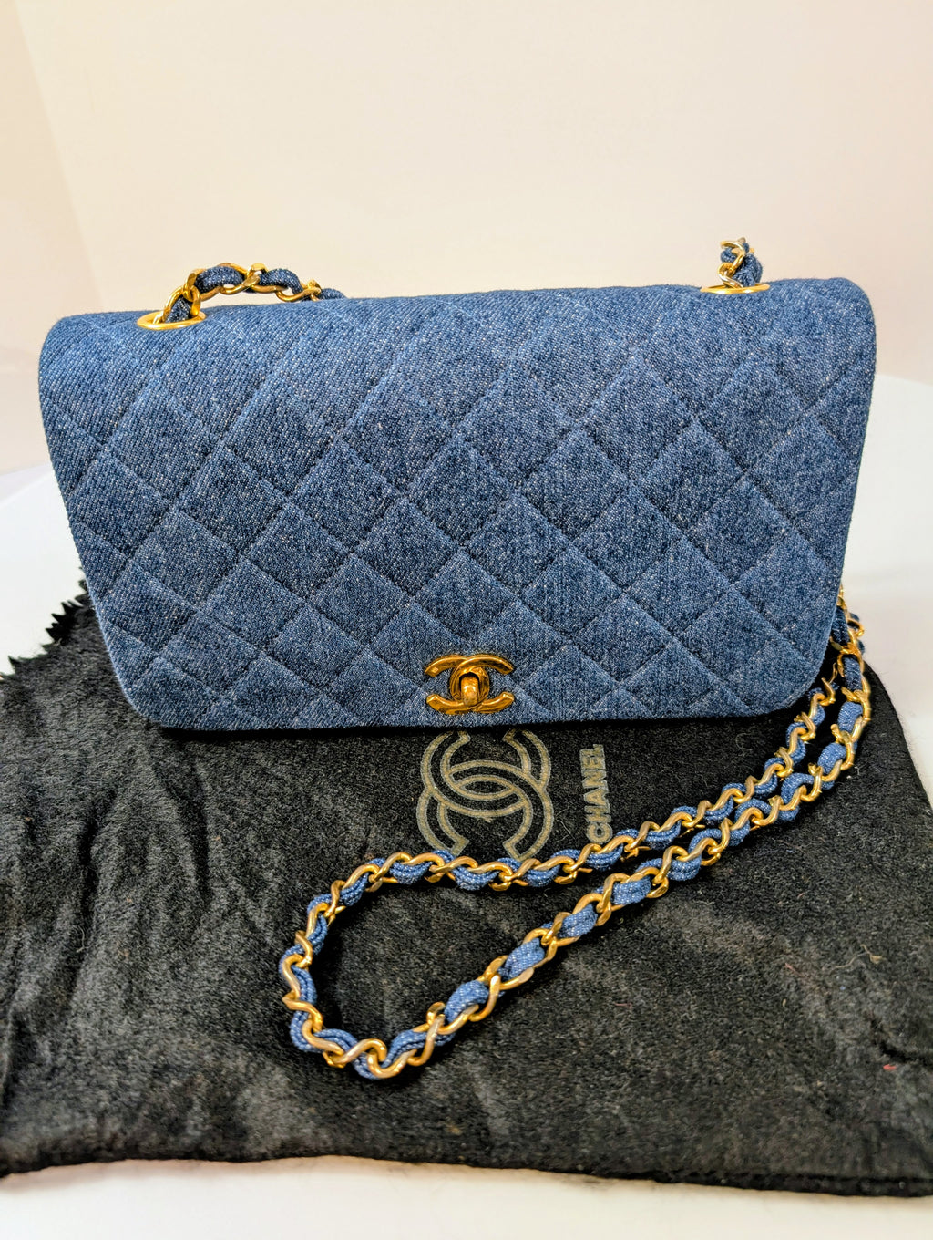 Chanel Vintage Classic Blue Denim Quilted Medium Full Flap Bag