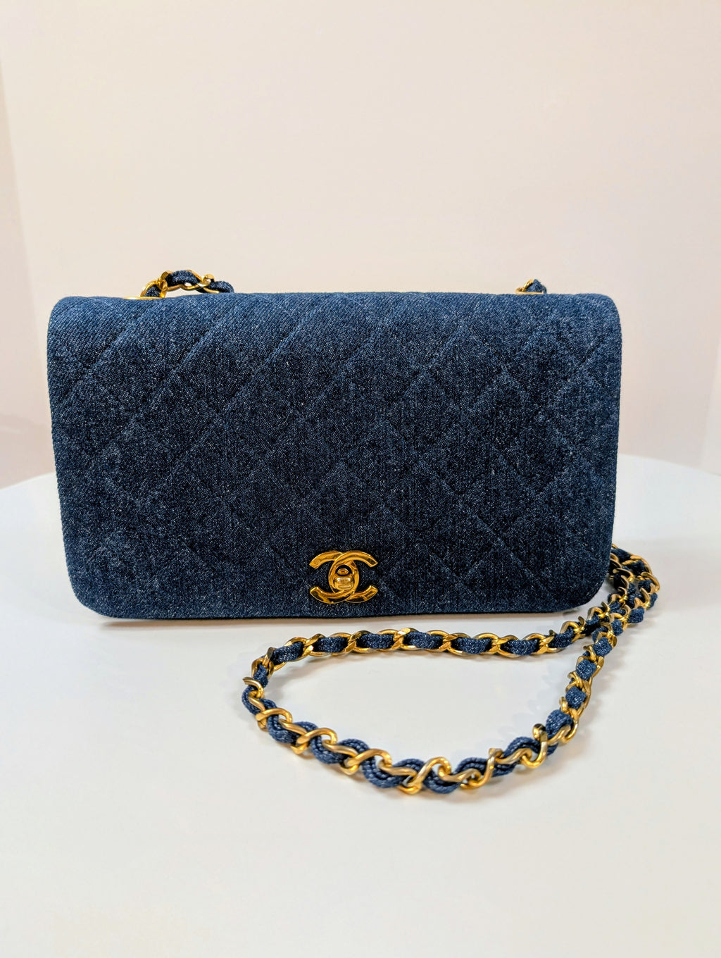 Chanel Vintage Classic Blue Denim Quilted Medium Full Flap Bag