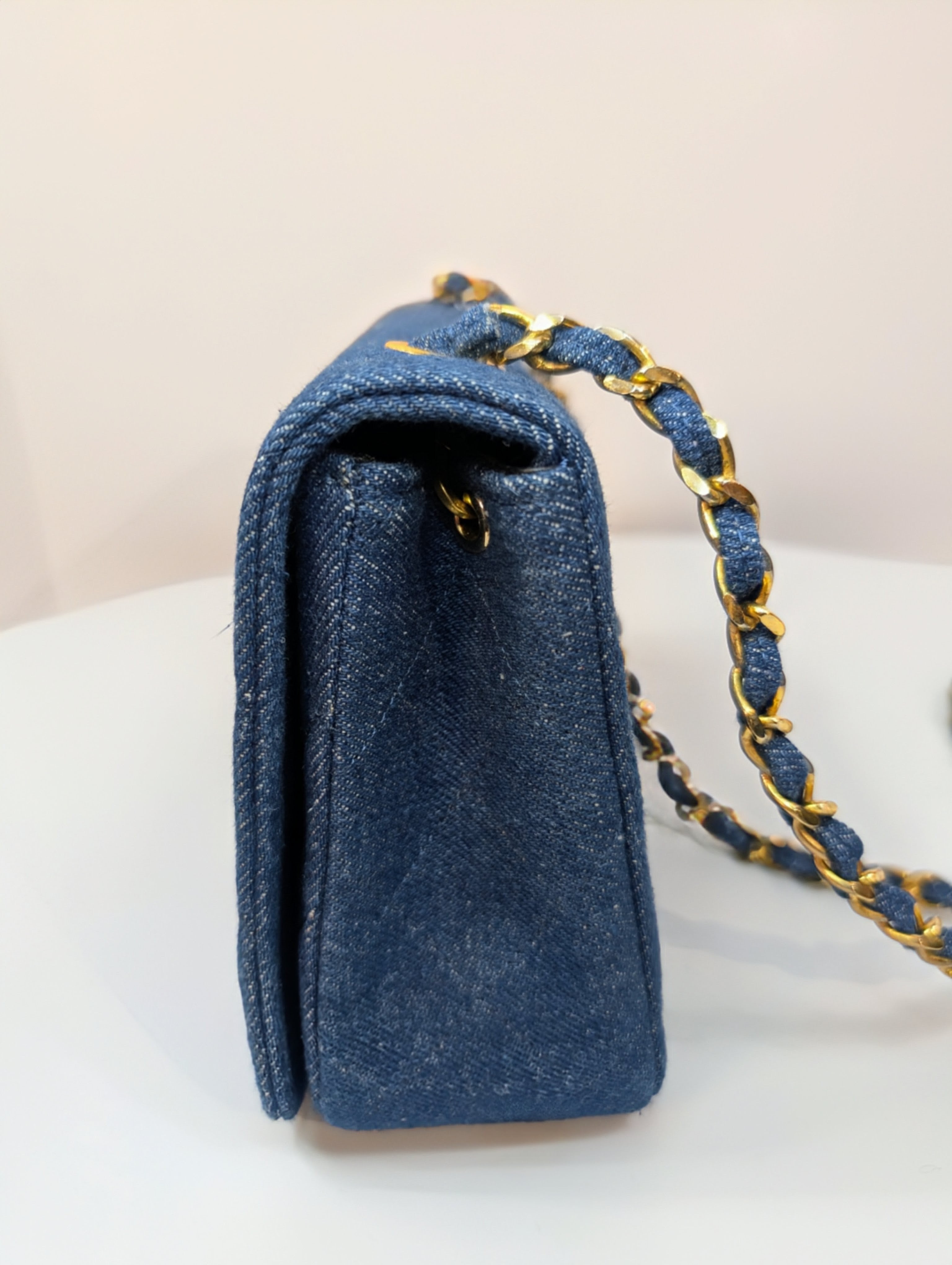 Chanel Vintage Classic Blue Denim Quilted Medium Full Flap Bag