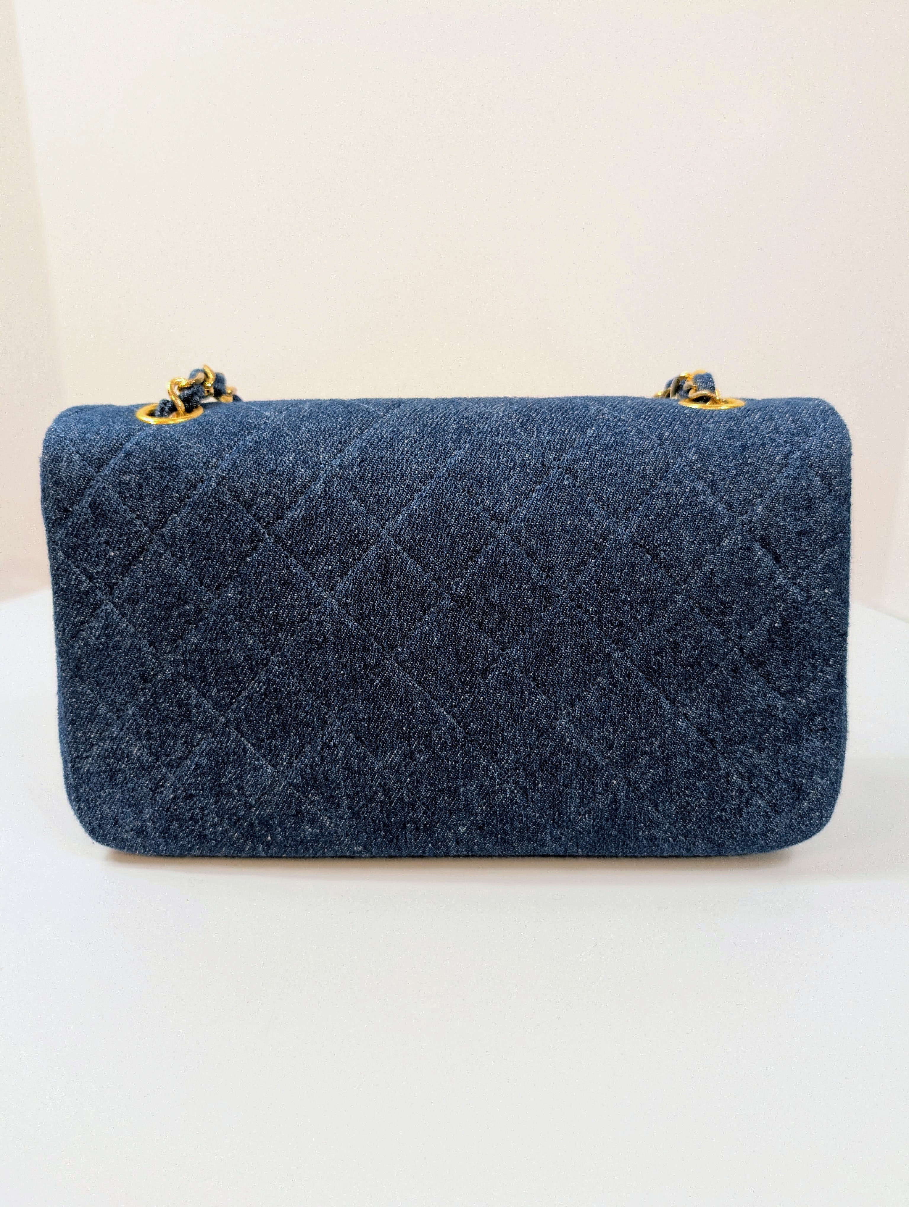Chanel Vintage Classic Blue Denim Quilted Medium Full Flap Bag