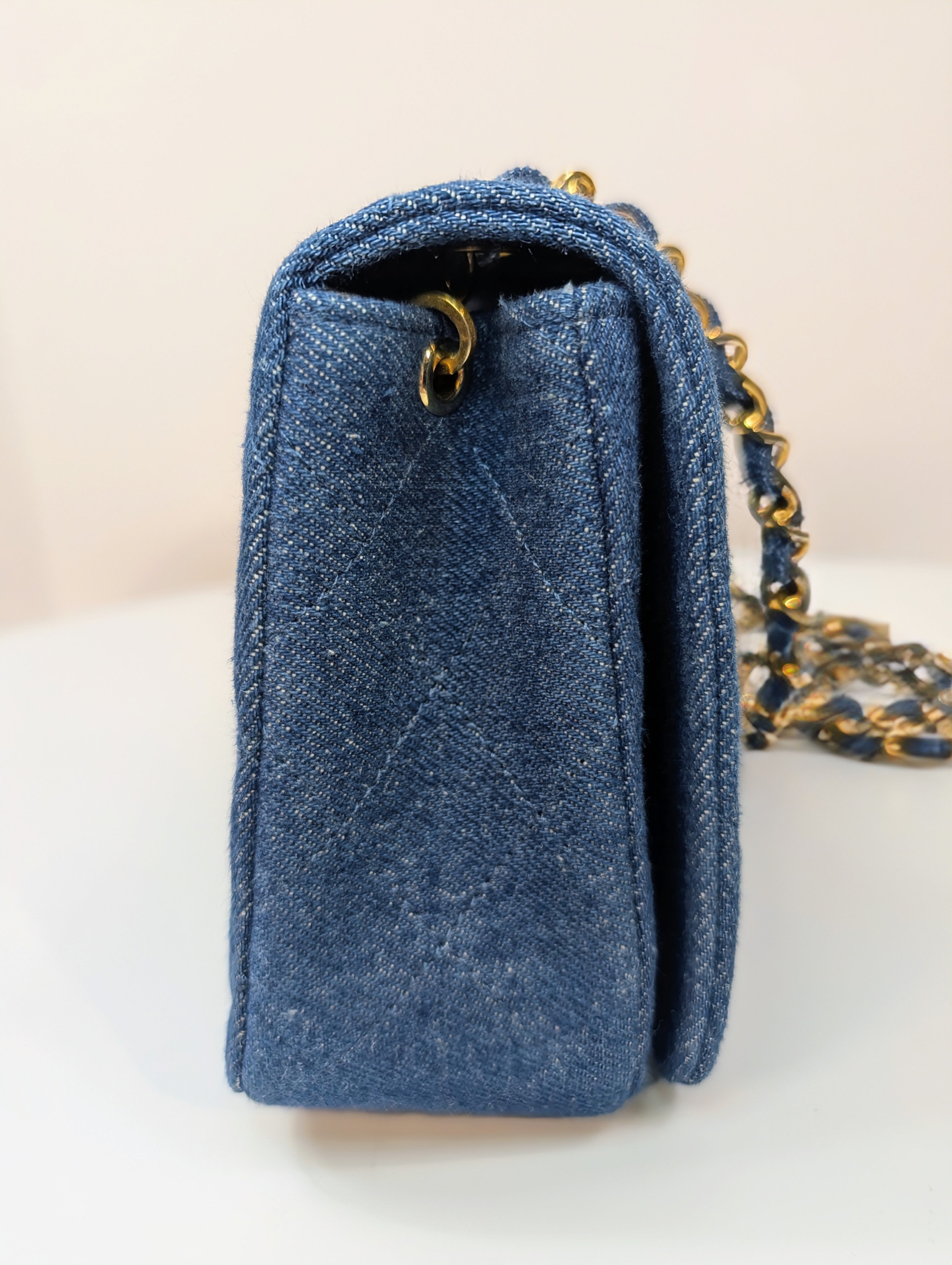 Chanel Vintage Classic Blue Denim Quilted Medium Full Flap Bag