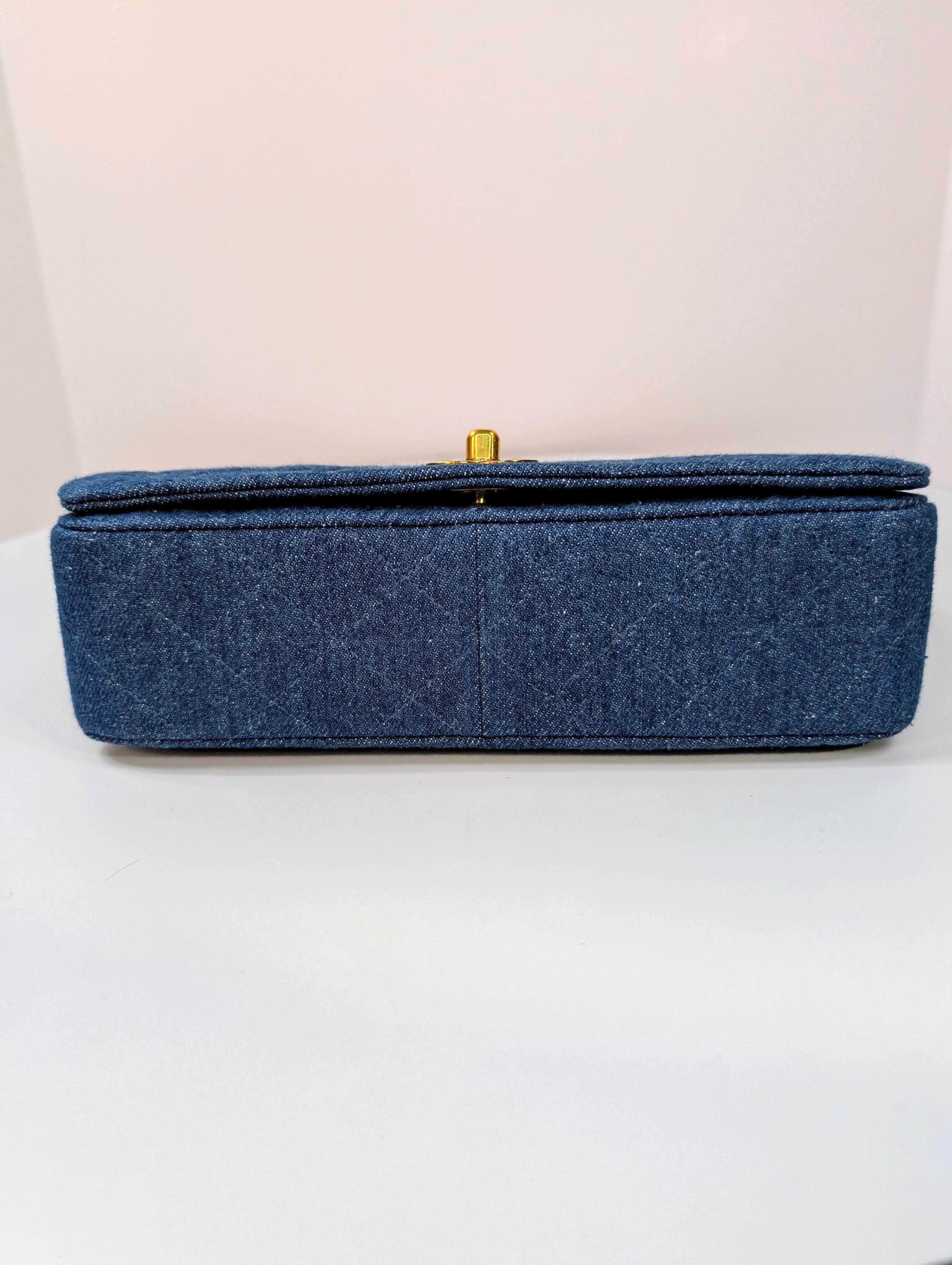 Chanel Vintage Classic Blue Denim Quilted Medium Full Flap Bag