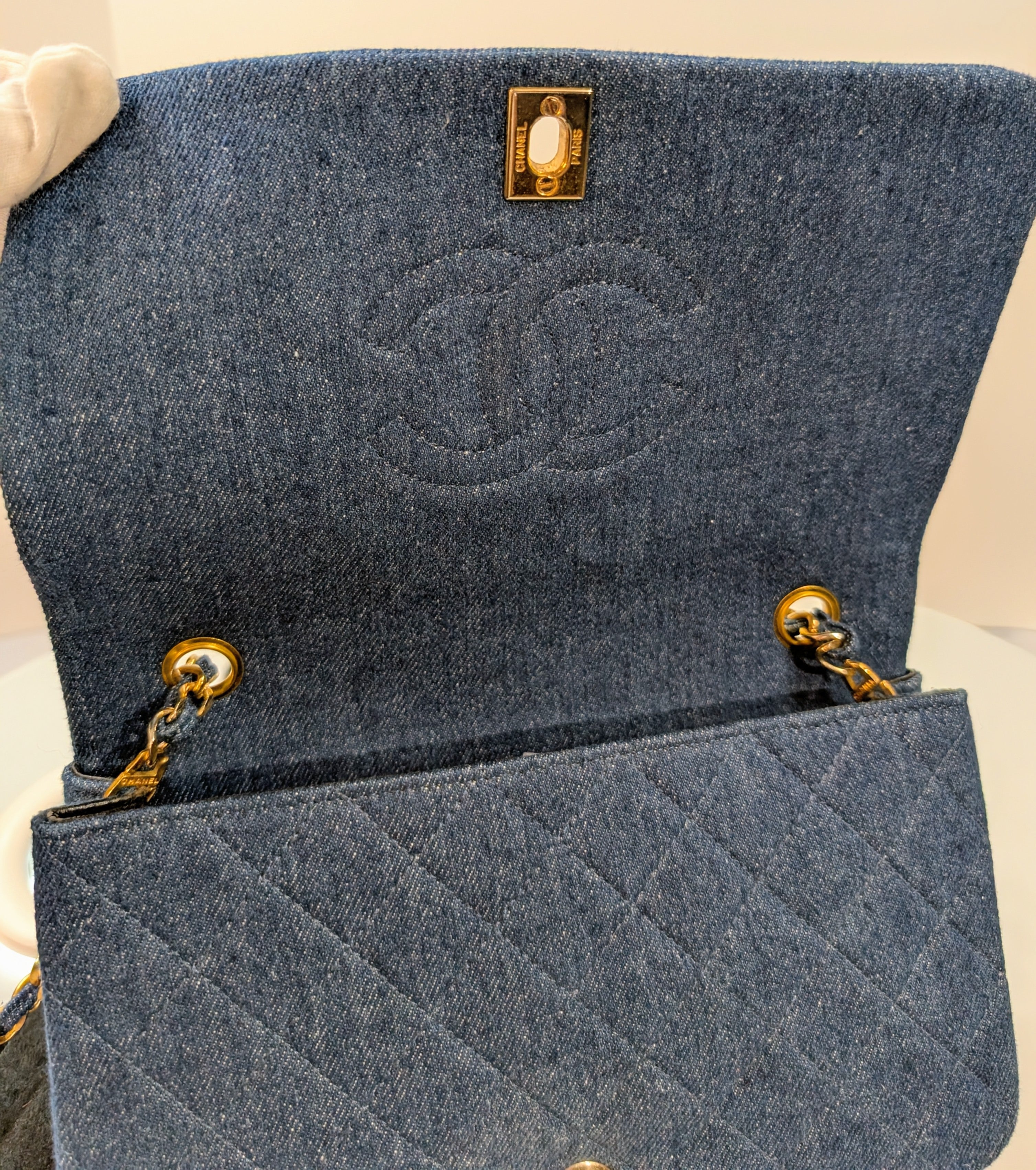 Chanel Vintage Classic Blue Denim Quilted Medium Full Flap Bag