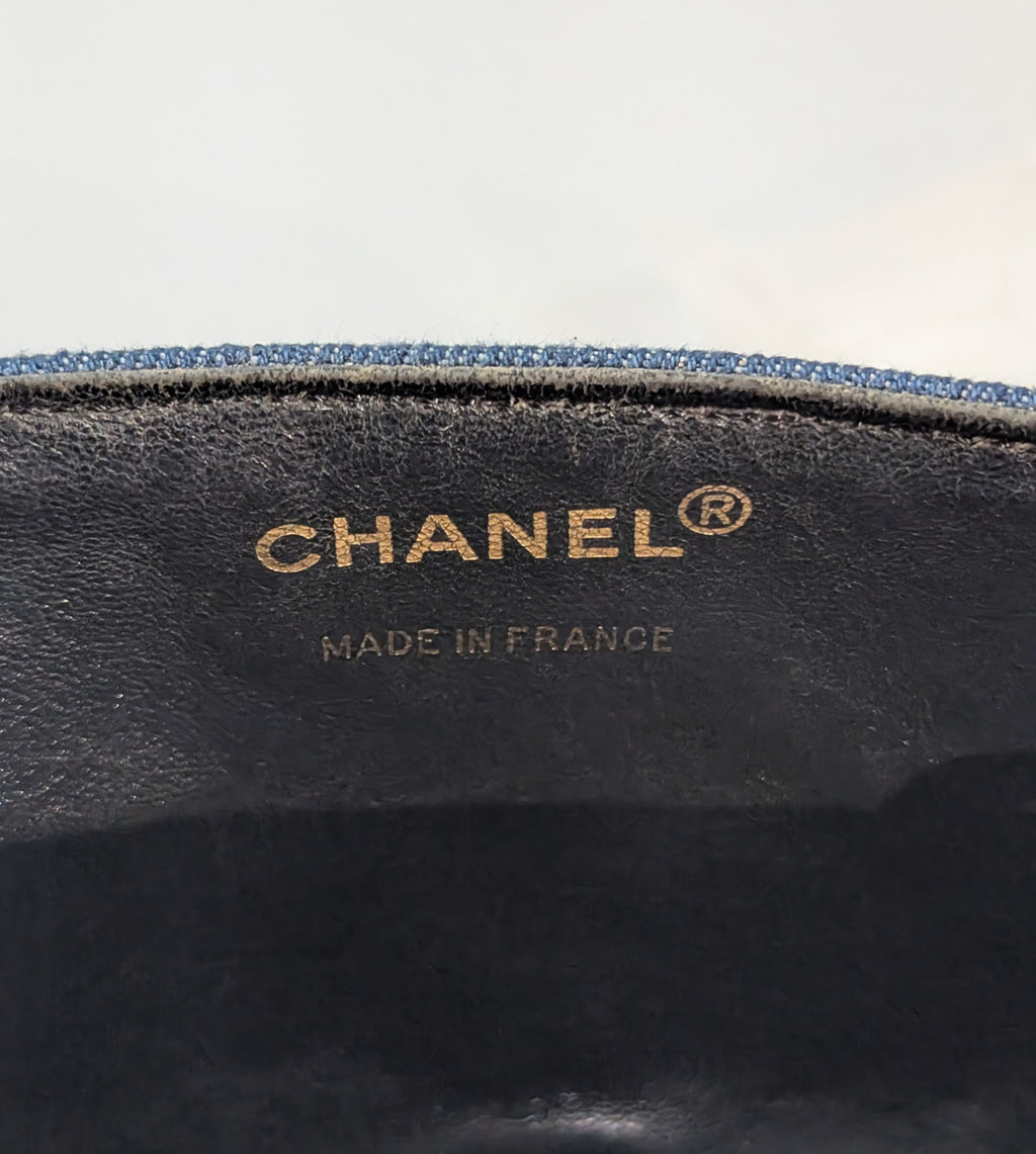 Chanel Vintage Classic Blue Denim Quilted Medium Full Flap Bag