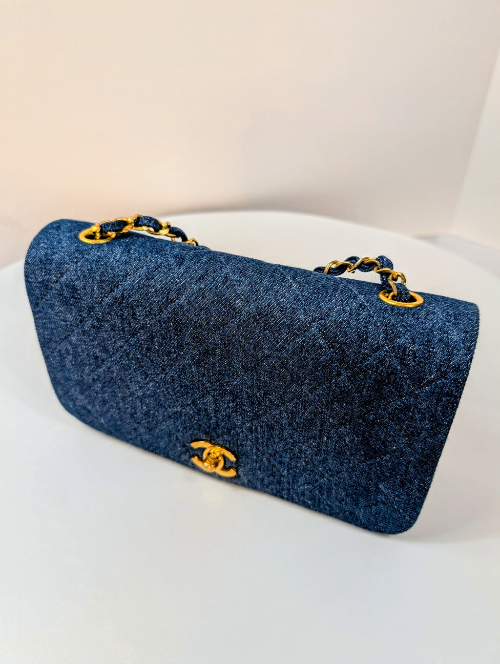 Chanel Vintage Classic Blue Denim Quilted Medium Full Flap Bag