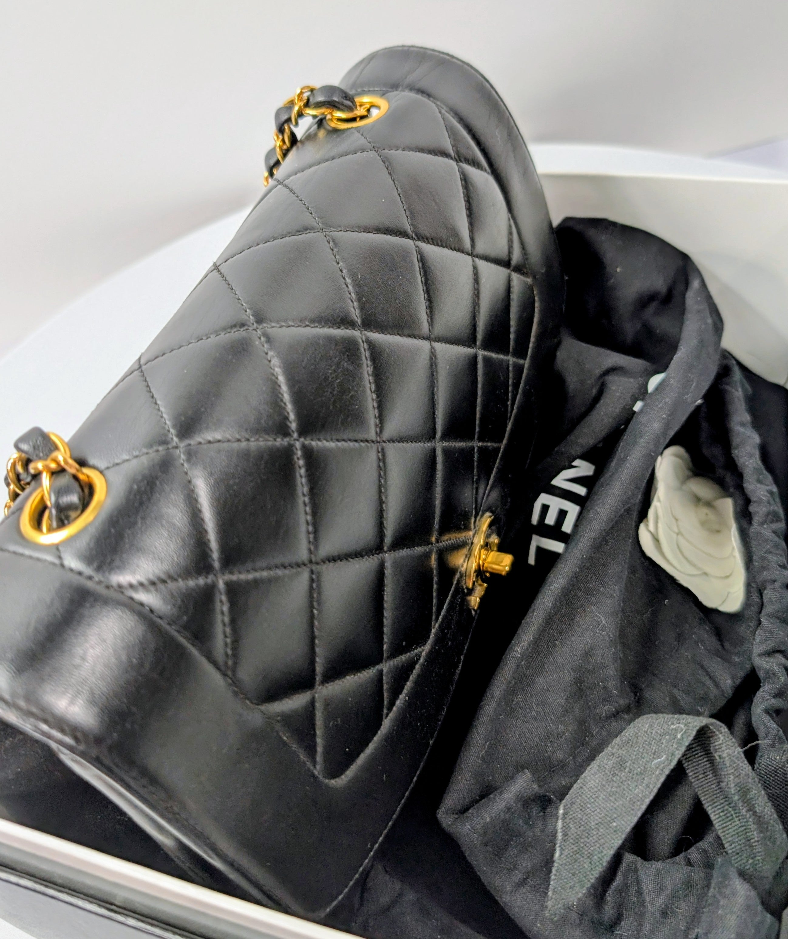 Chanel Vintage 3-Series Black Quilted Lambskin Diana Single Flap Bag
