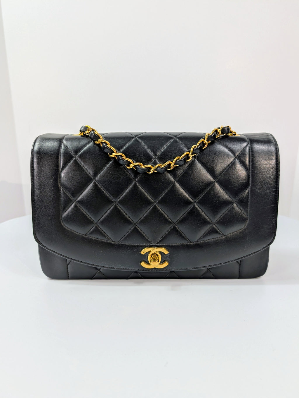 Chanel Vintage 3-Series Black Quilted Lambskin Diana Single Flap Bag