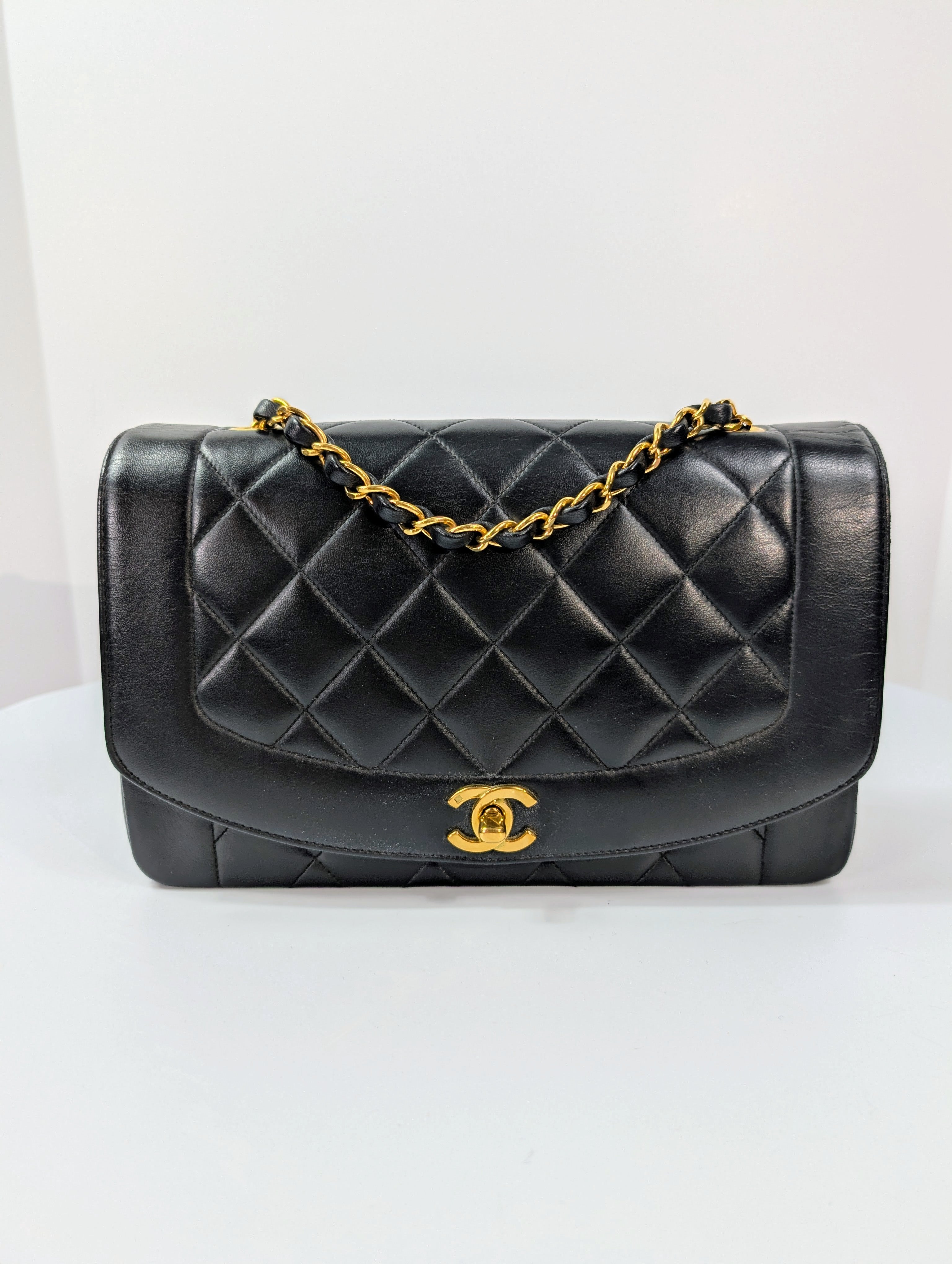 Chanel Vintage 3-Series Black Quilted Lambskin Diana Single Flap Bag