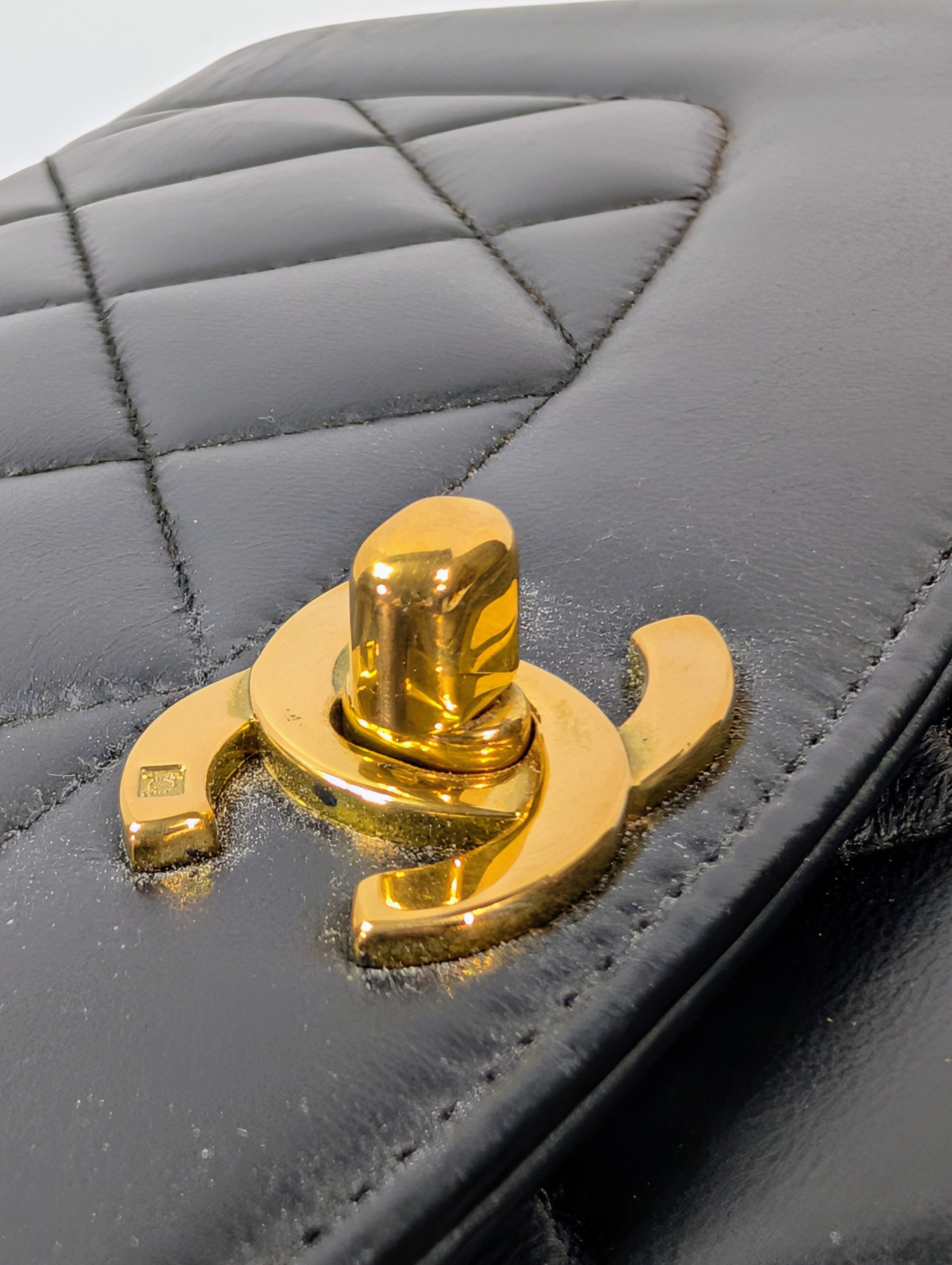 Chanel Vintage 3-Series Black Quilted Lambskin Diana Single Flap Bag