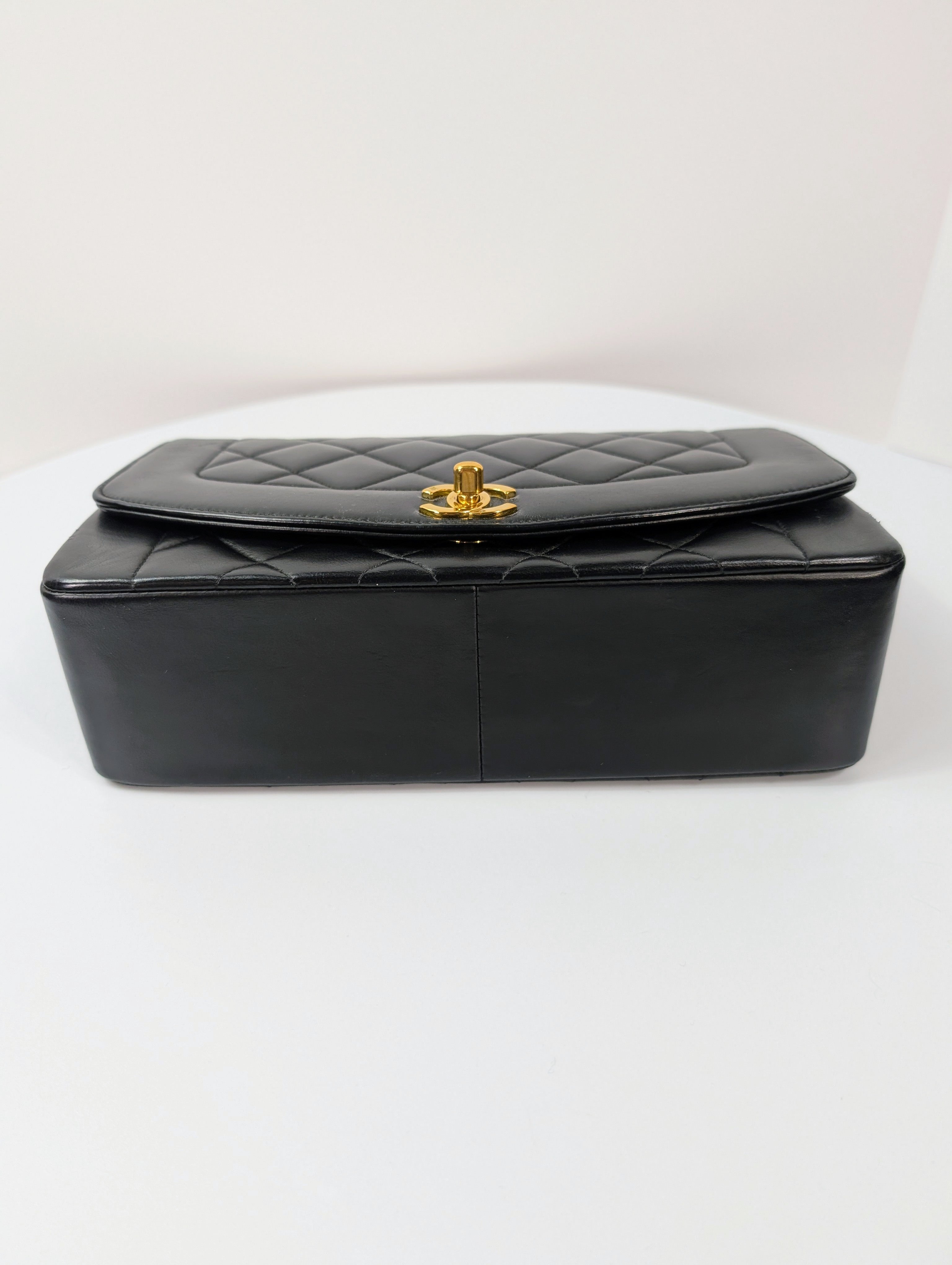 Chanel Vintage 3-Series Black Quilted Lambskin Diana Single Flap Bag