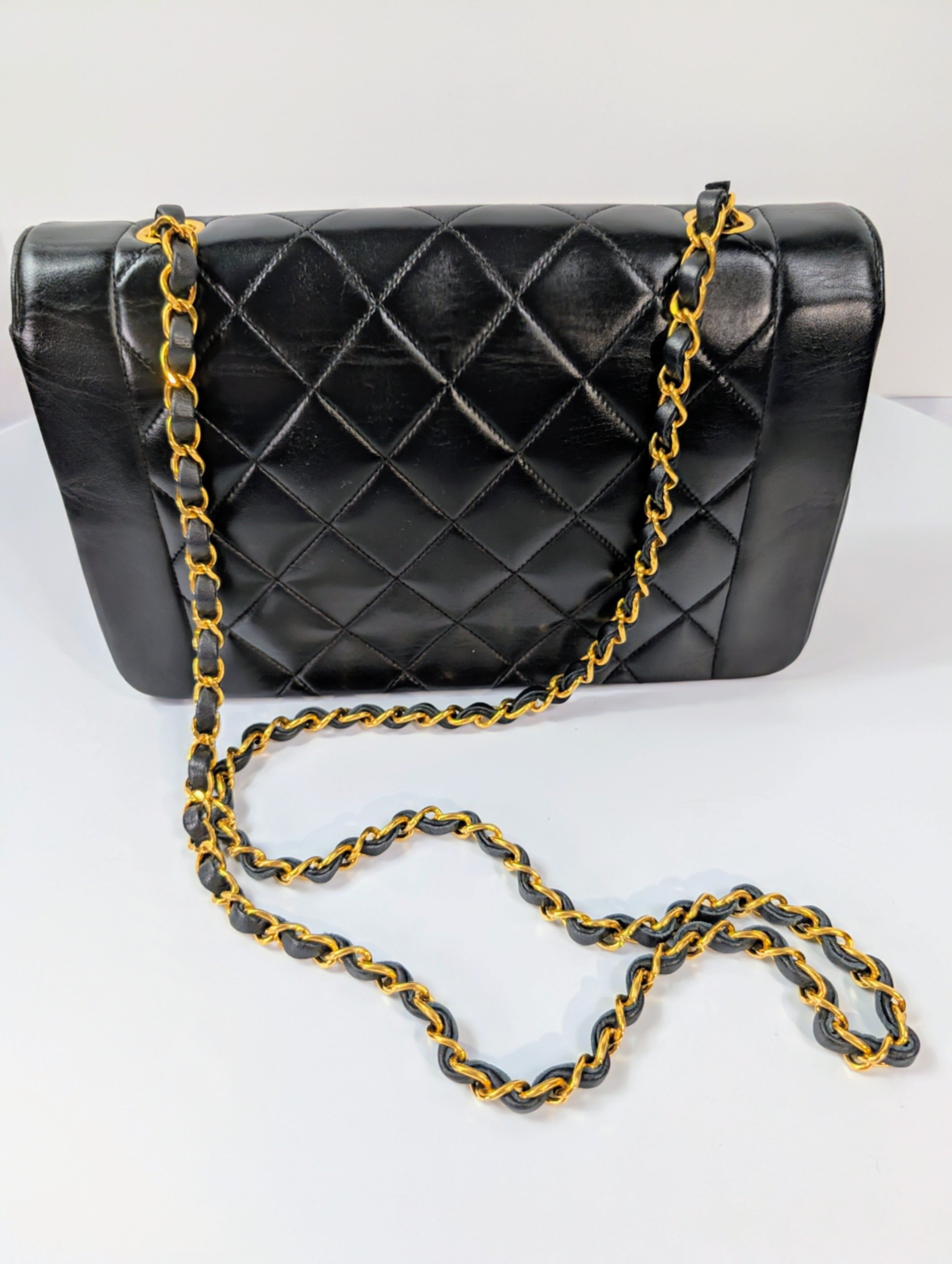 Chanel Vintage 3-Series Black Quilted Lambskin Diana Single Flap Bag