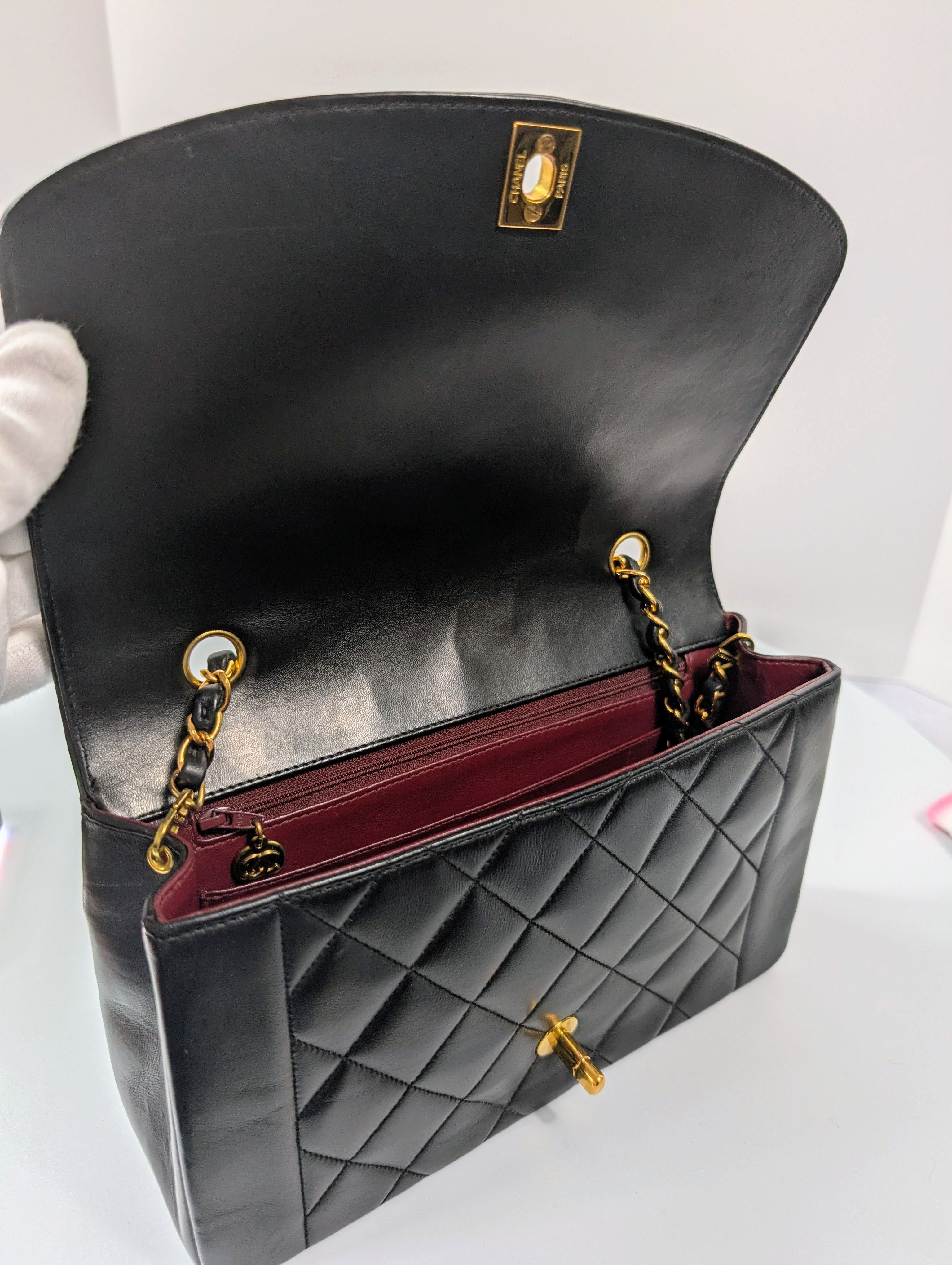 Chanel Vintage 3-Series Black Quilted Lambskin Diana Single Flap Bag