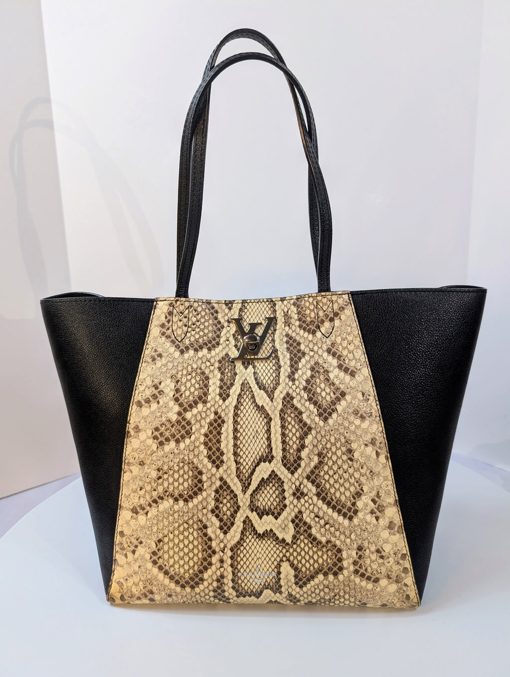 Louis Vuitton Black Grained Leather and Python Lockme Cabas Tote Bag