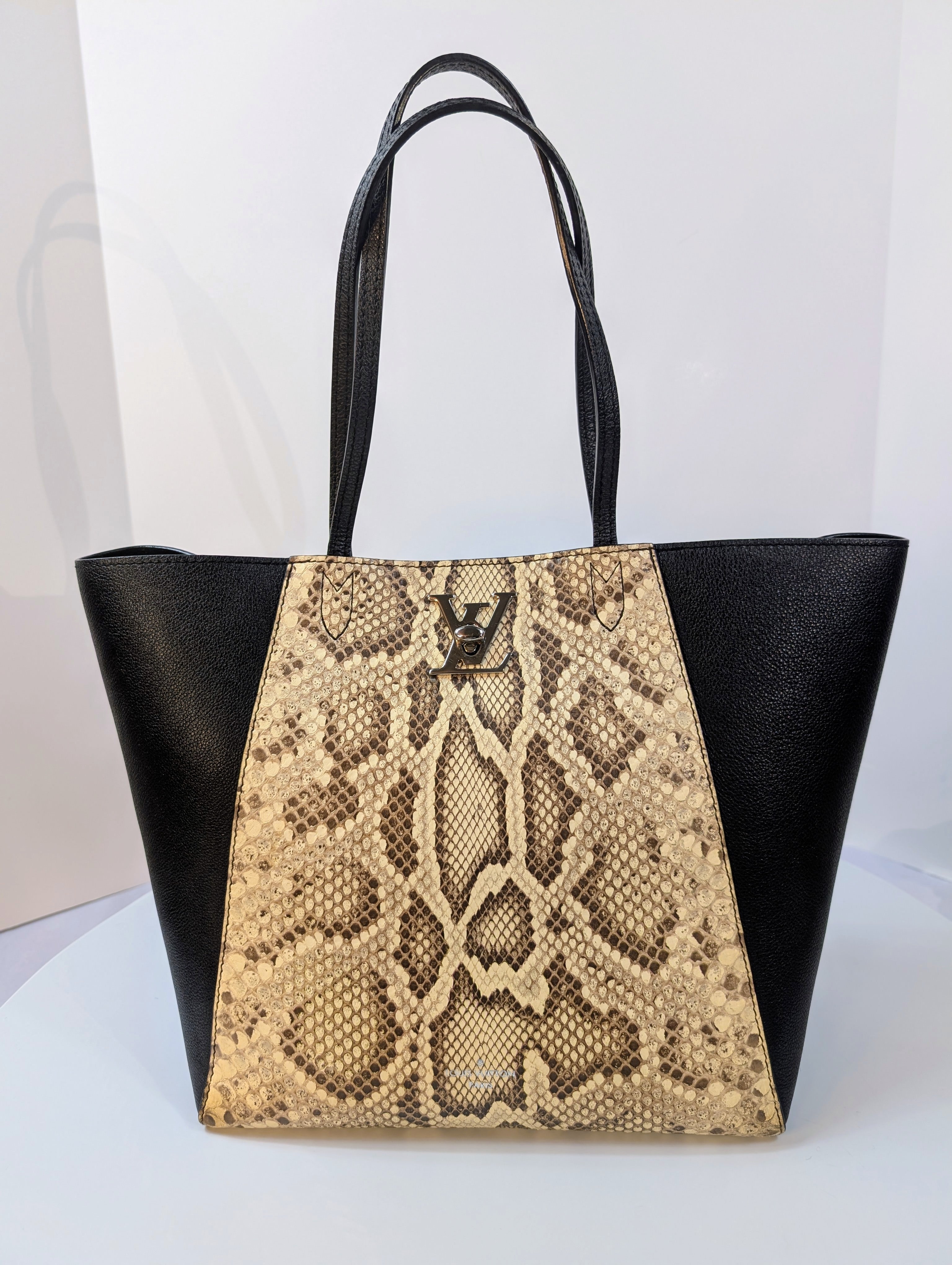 Louis Vuitton Black Grained Leather and Python Lockme Cabas Tote Bag