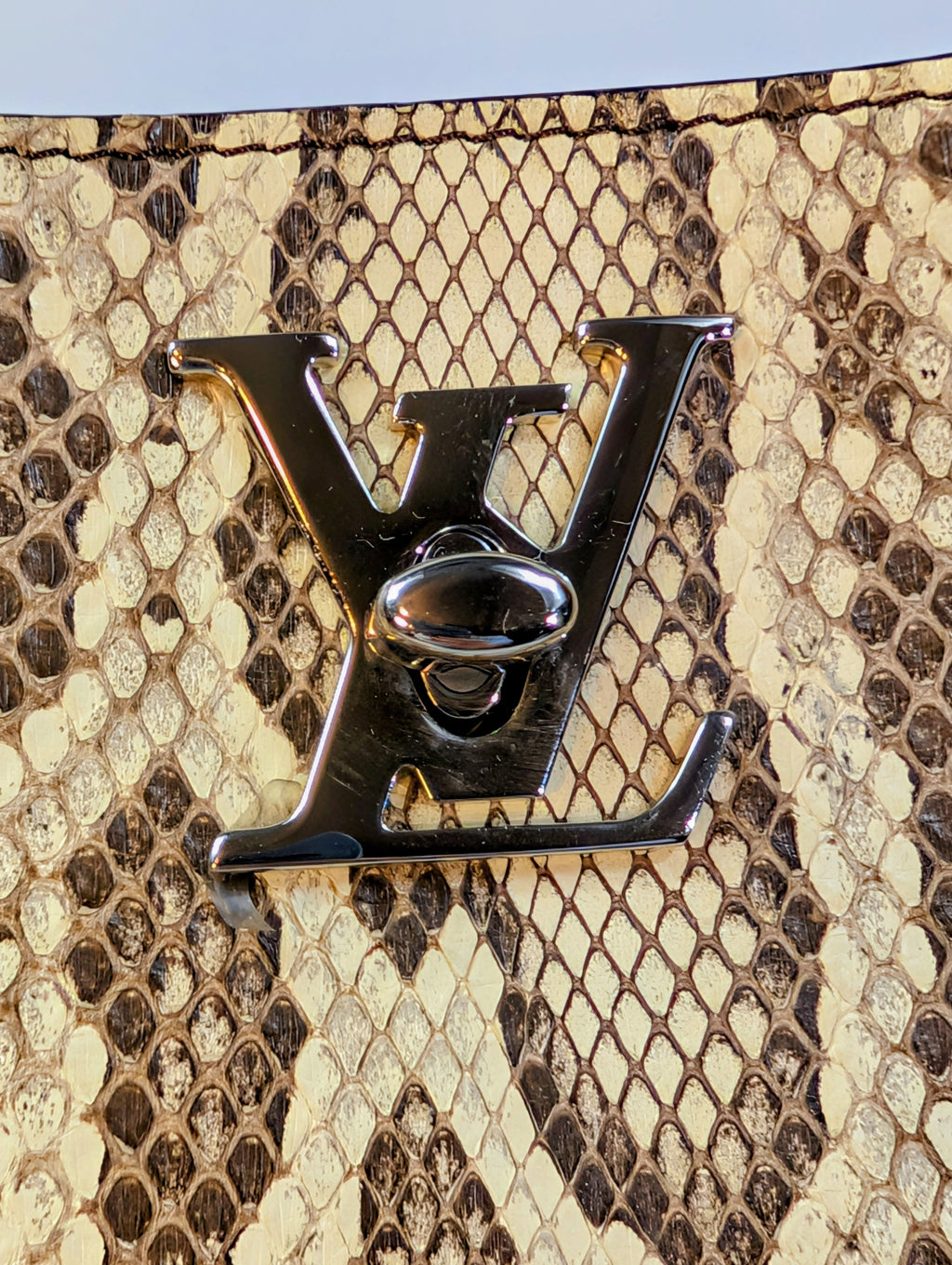 Louis Vuitton Black Grained Leather and Python Lockme Cabas Tote Bag