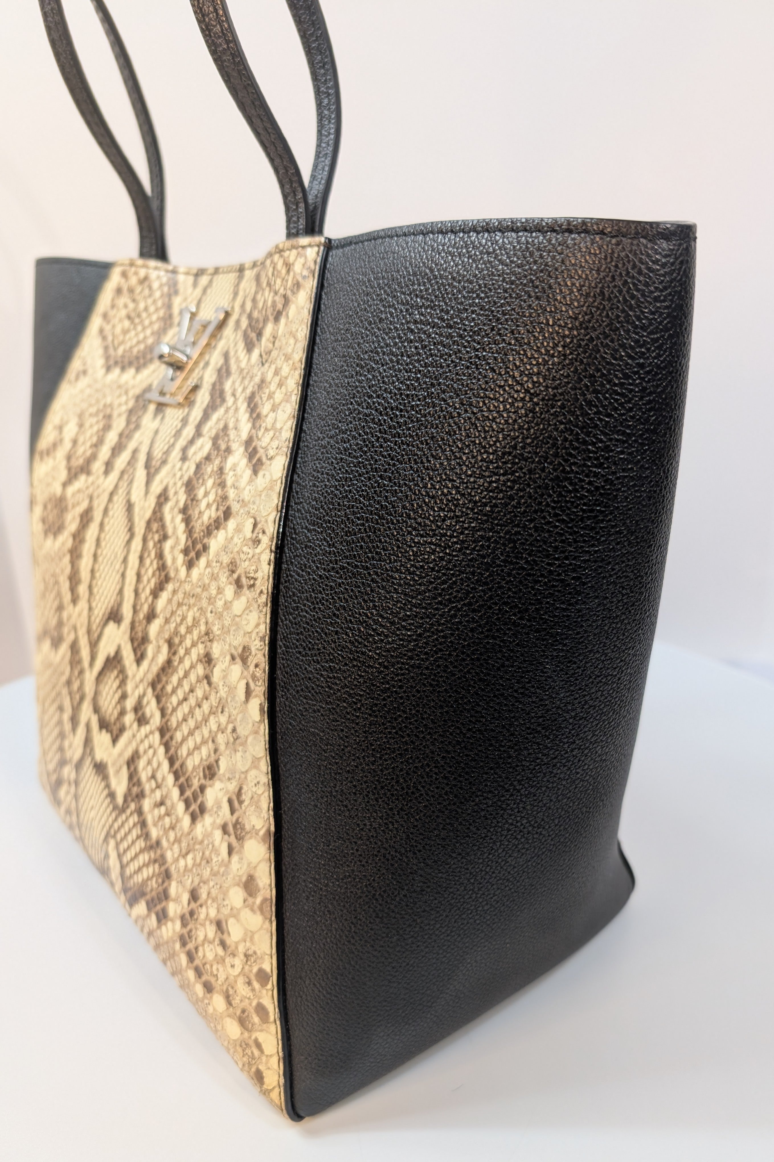 Louis Vuitton Black Grained Leather and Python Lockme Cabas Tote Bag