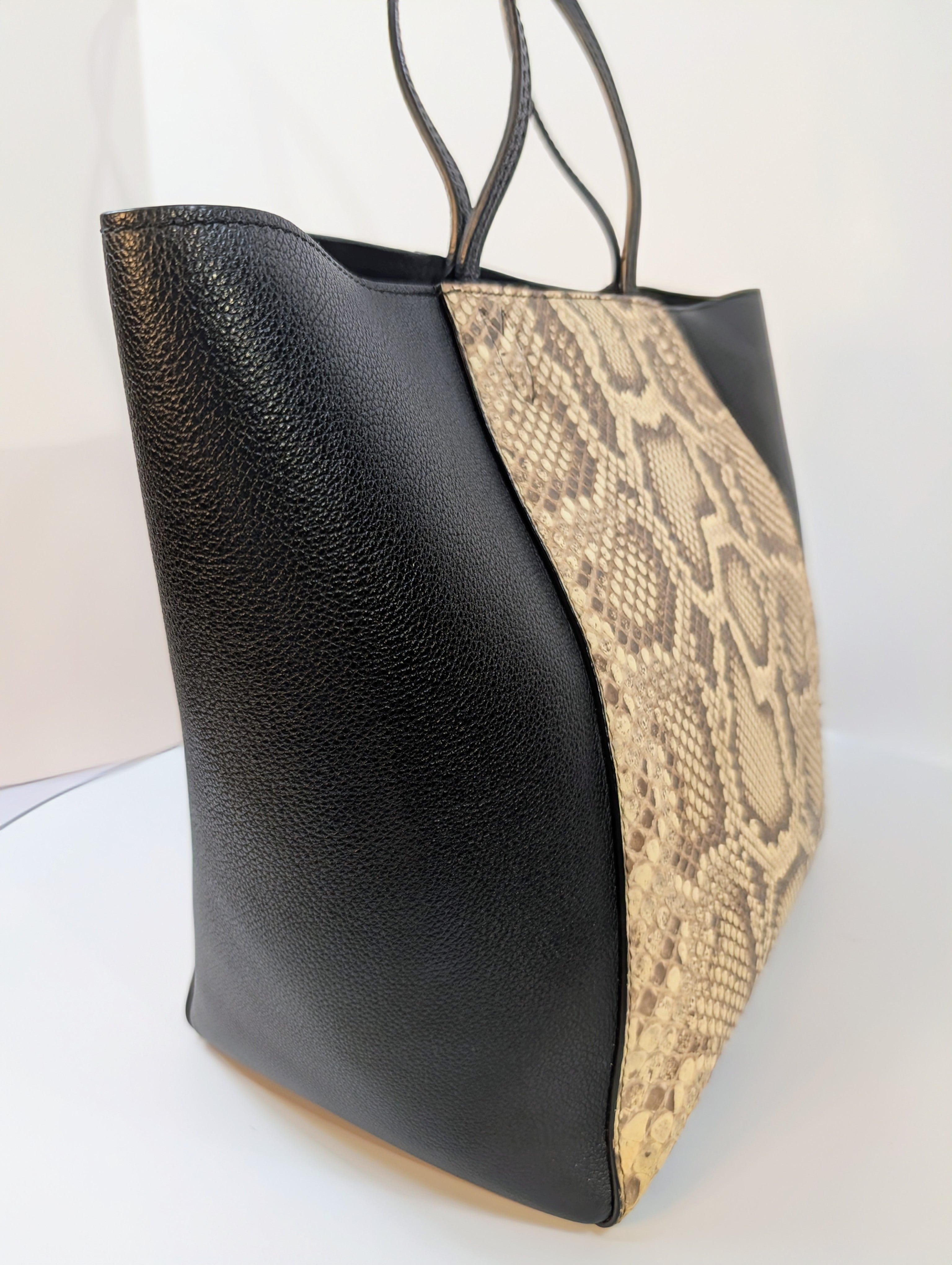 Louis Vuitton Black Grained Leather and Python Lockme Cabas Tote Bag
