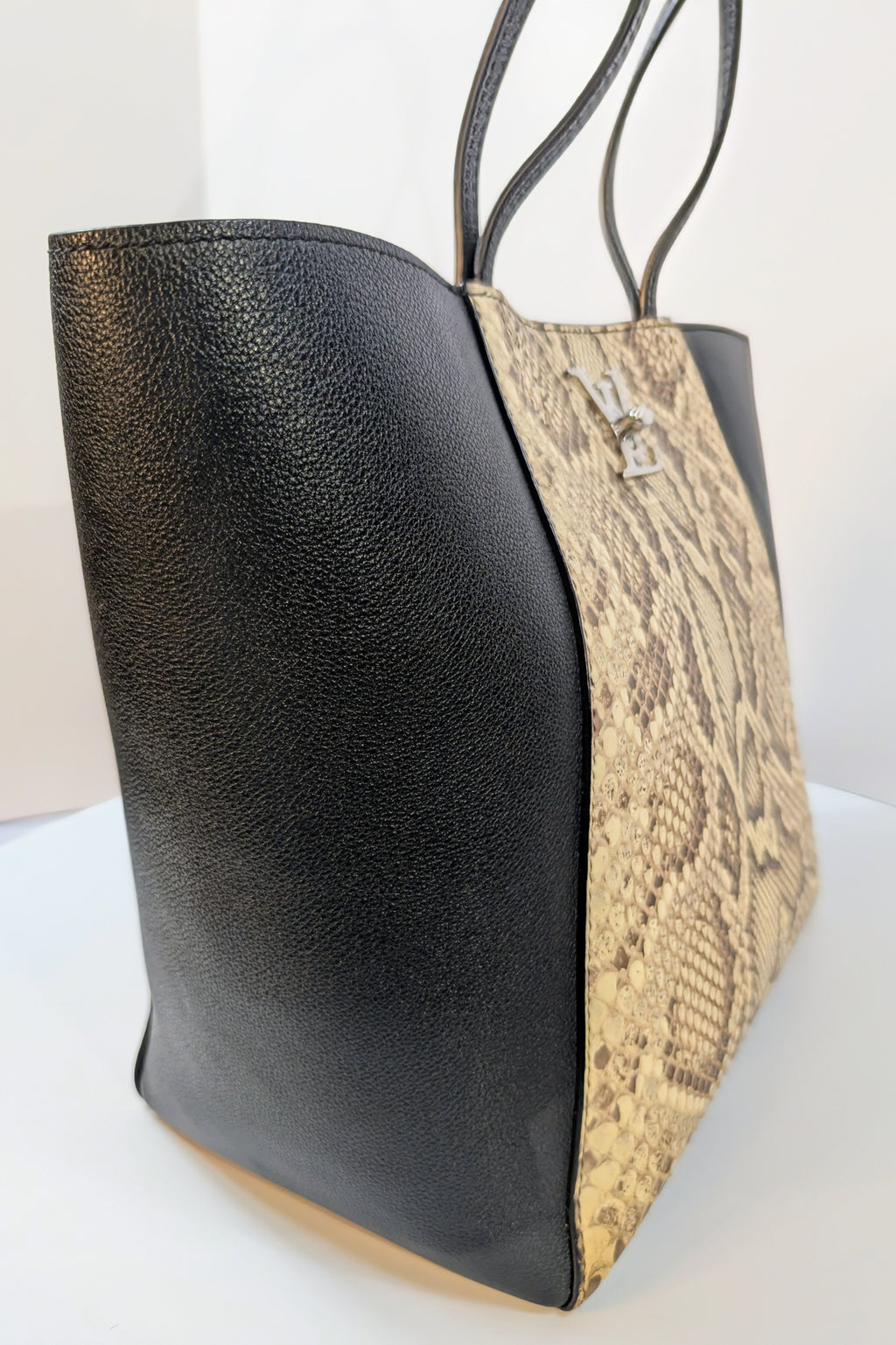 Louis Vuitton Black Grained Leather and Python Lockme Cabas Tote Bag