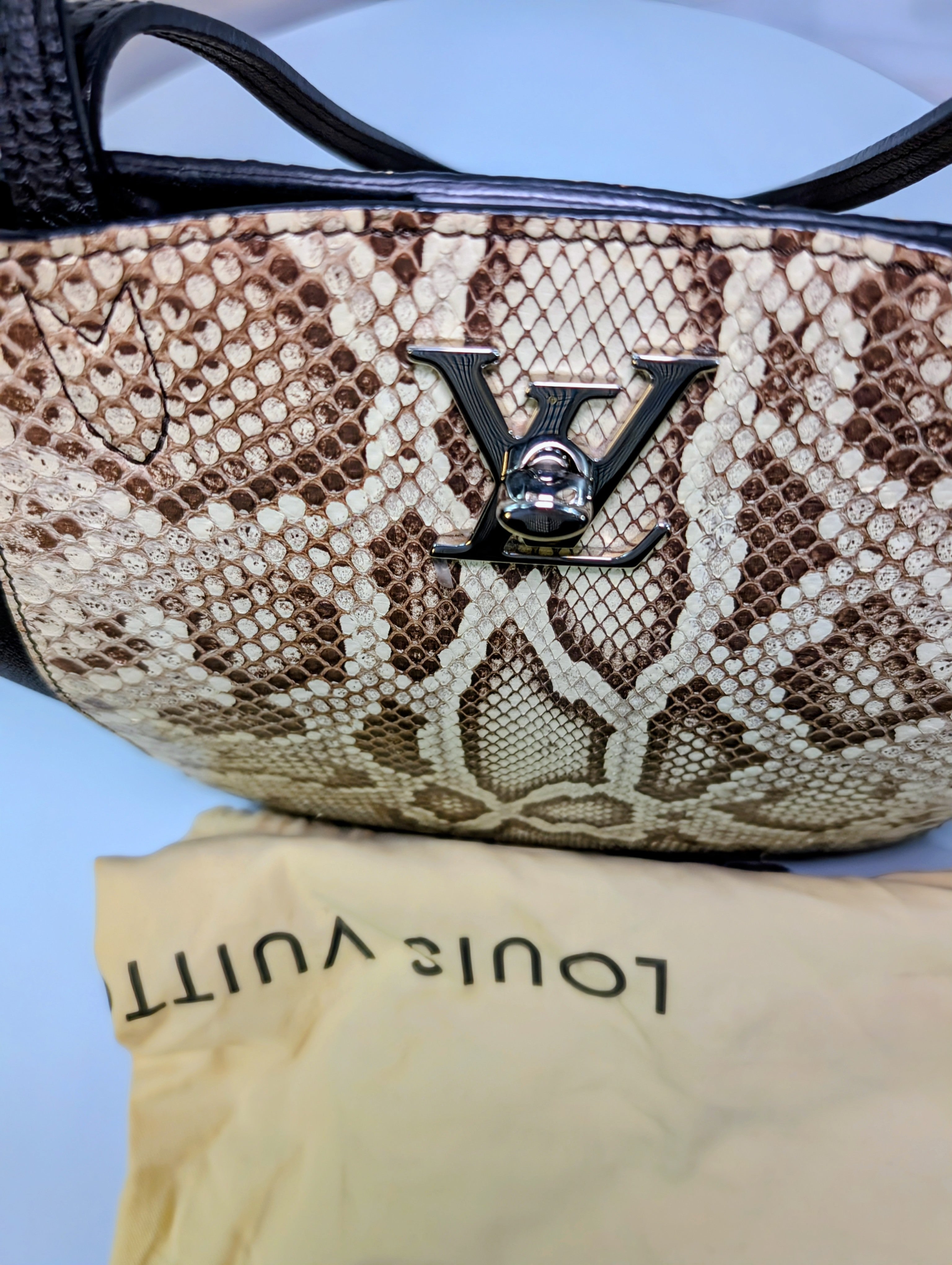 Louis Vuitton Black Grained Leather and Python Lockme Cabas Tote Bag