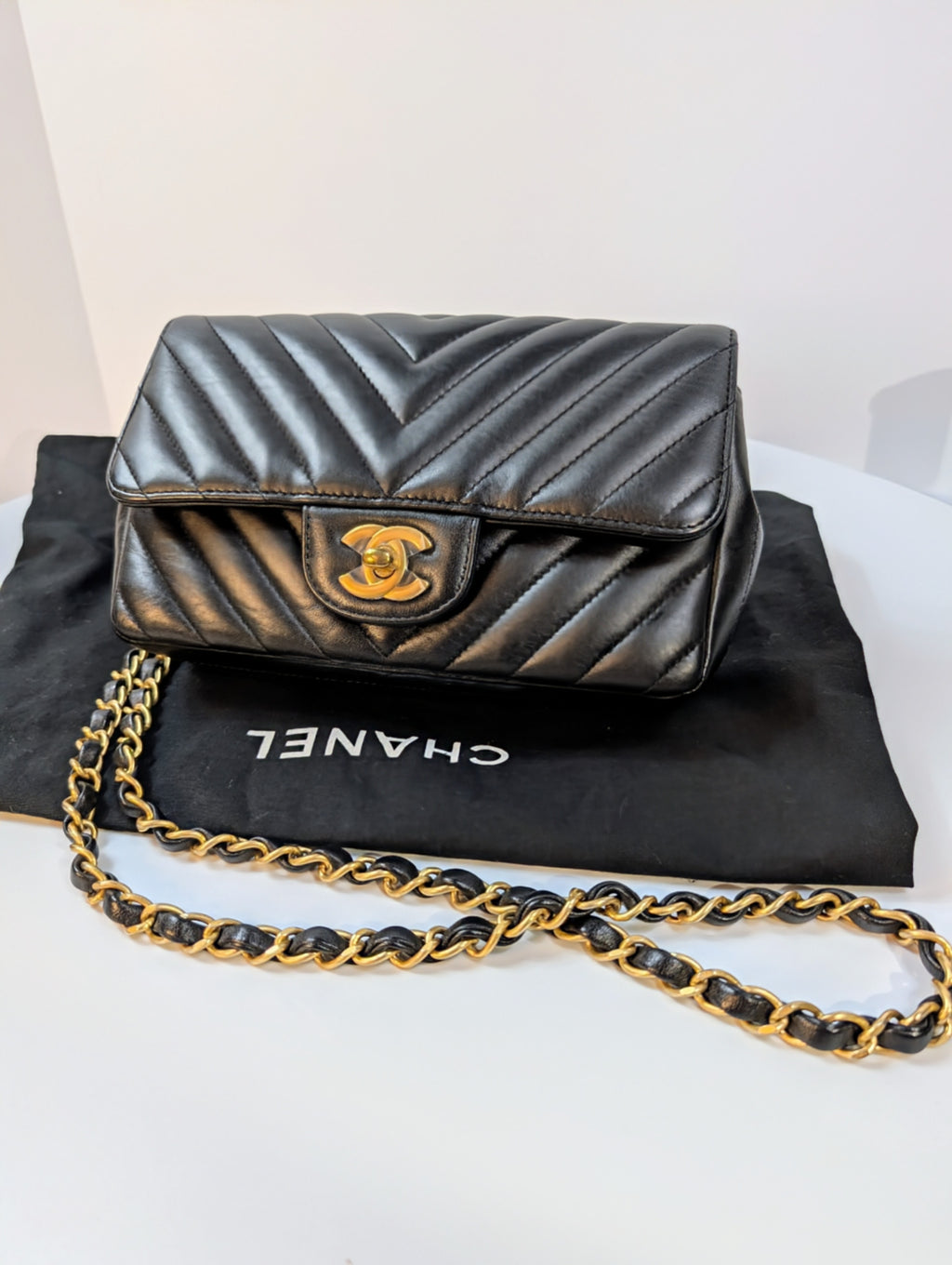 Chanel Black Classic Mini Chevron Quilted Lambskin Flap Bag