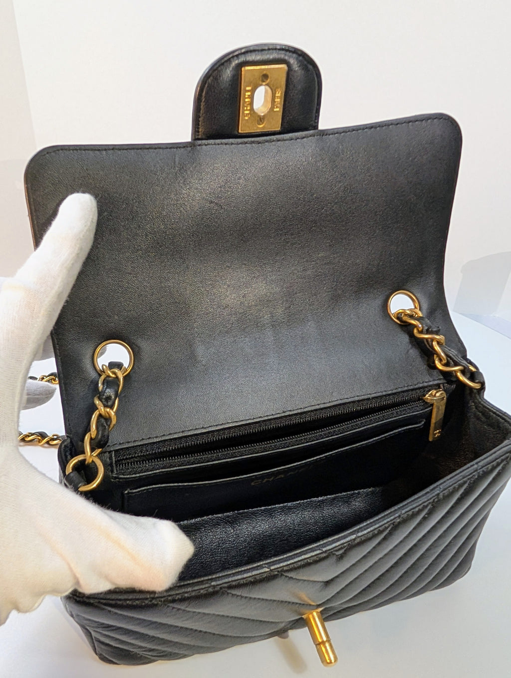 Chanel Black Classic Mini Chevron Quilted Lambskin Flap Bag