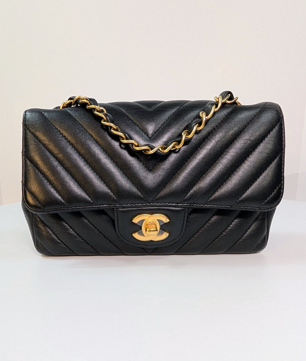 Chanel Black Classic Mini Chevron Quilted Lambskin Flap Bag