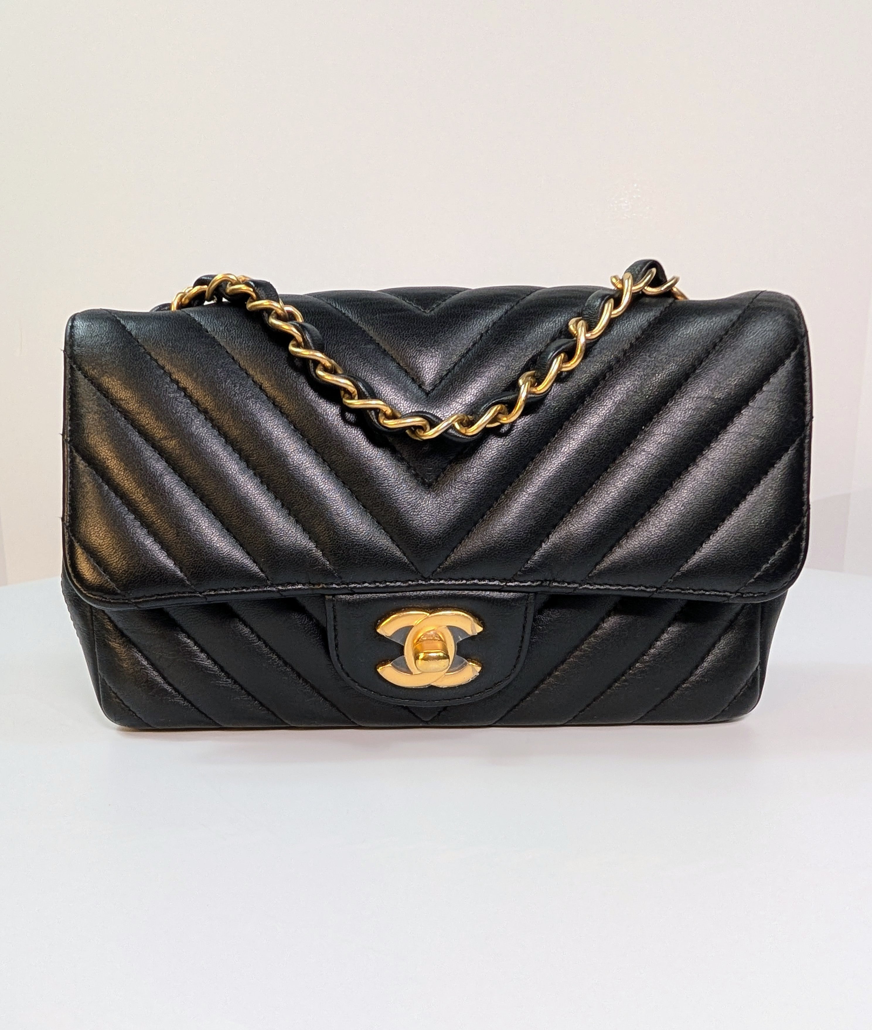 Chanel Black Classic Mini Chevron Quilted Lambskin Flap Bag
